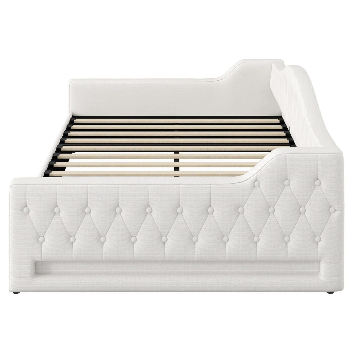 POLSTERBETT 140/200 cm Beige mit LED-Beleuchtung und Stauraum aus Leinen - Beige, Holzwerkstoff (140/200cm) - OKWISH