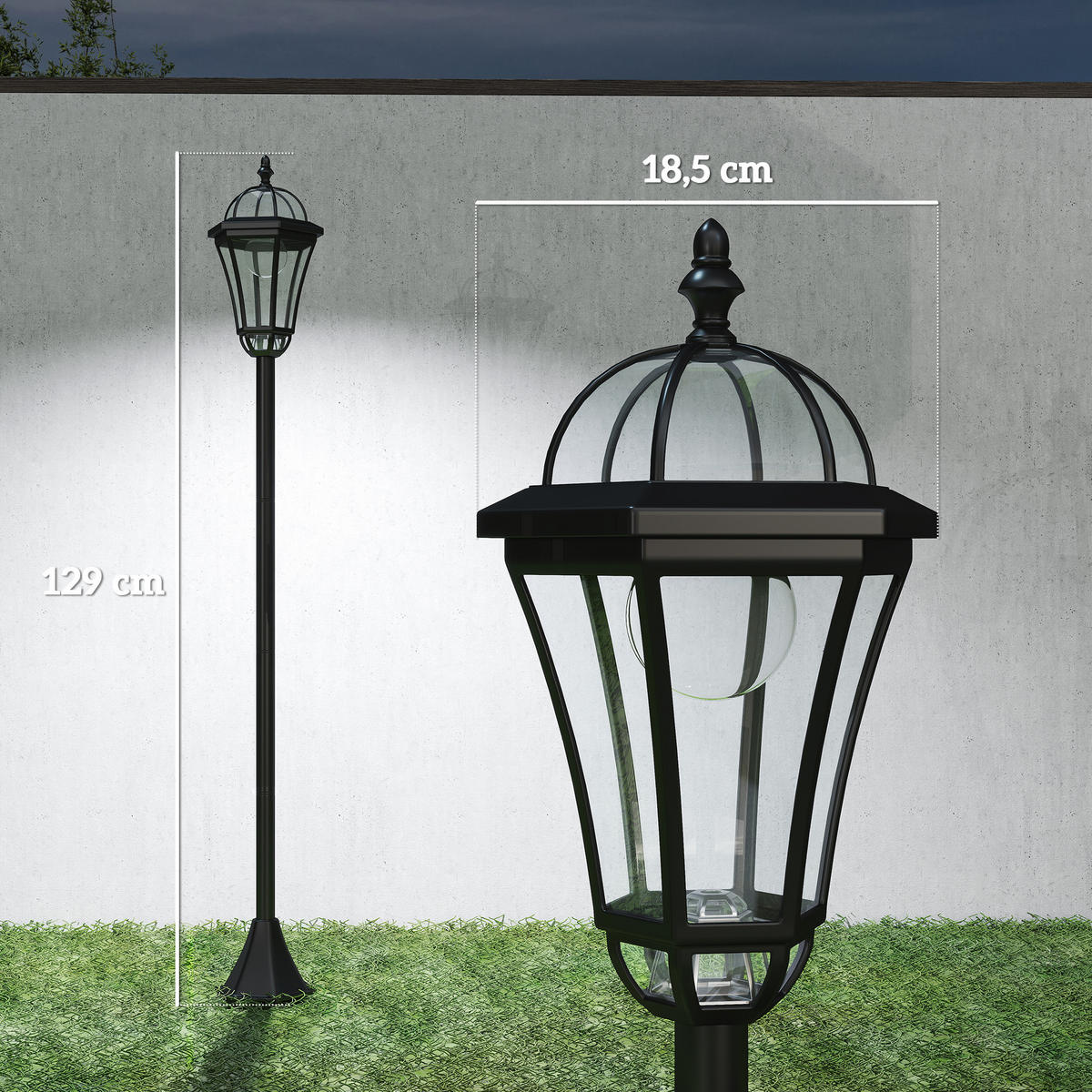 SOLAR Gartenlaterne 2er Set LED Laterne Gartenleuchte 6 Stdn. ABS H129cm - Schwarz, Kunststoff (18.5/18.5/129cm) - Outsunny
