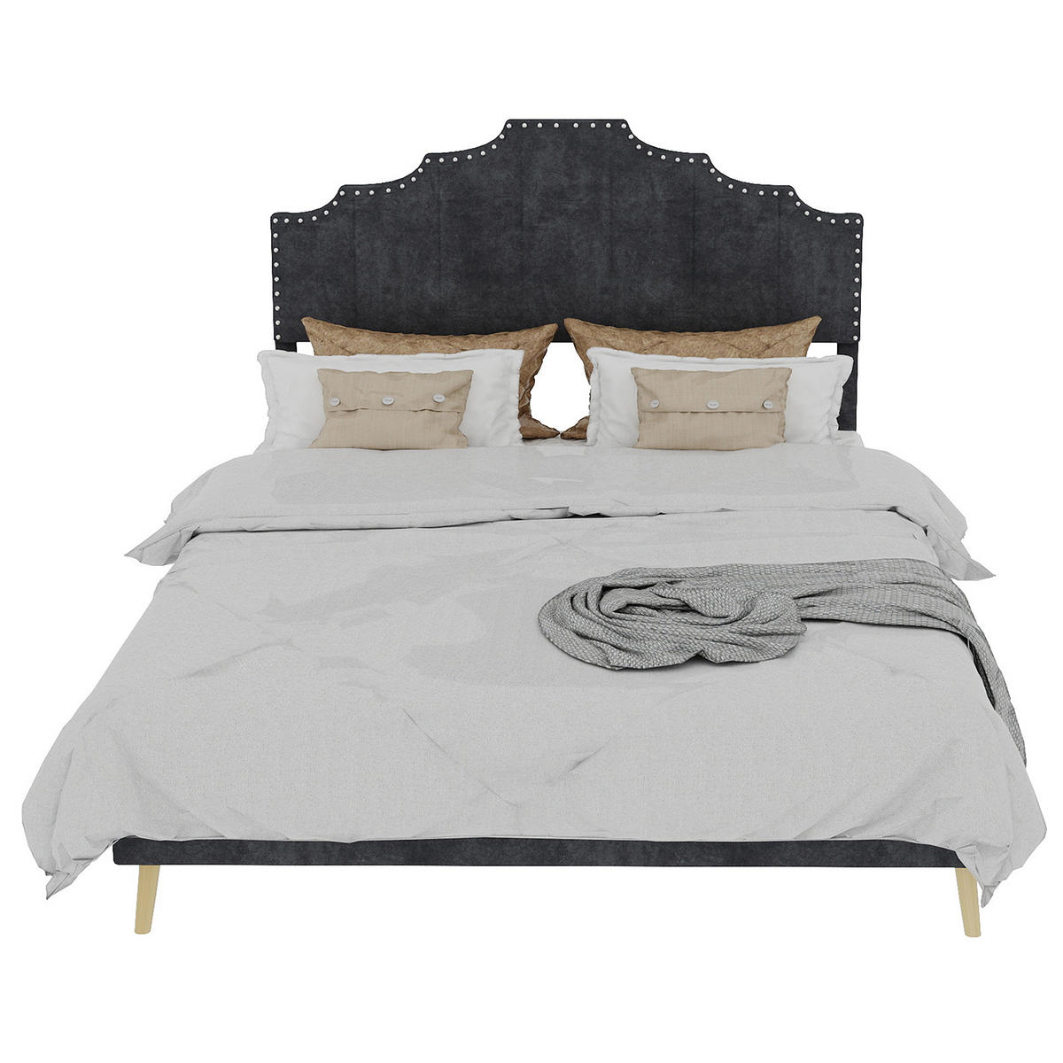 POLSTERBETT 160x200 cm Samt ohne Stauraum grau - Grau, Textil (160/200cm) - LEBENLANG