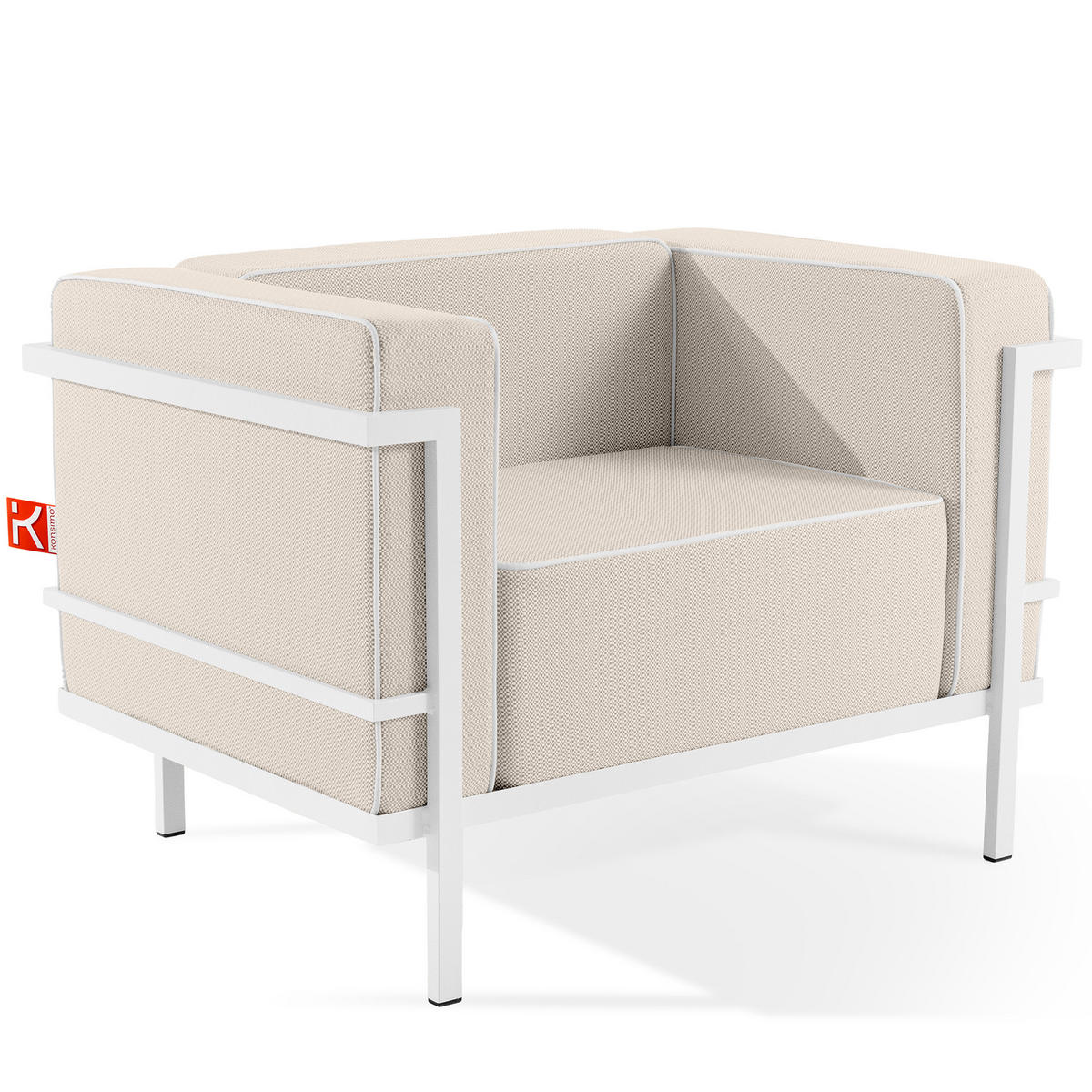 GARTENSESSEL TRIGLO Stahlgestell, Modern, Weiß - Beige/Weiß, Textil/Metall (99/70/69cm) - KONSIMO®