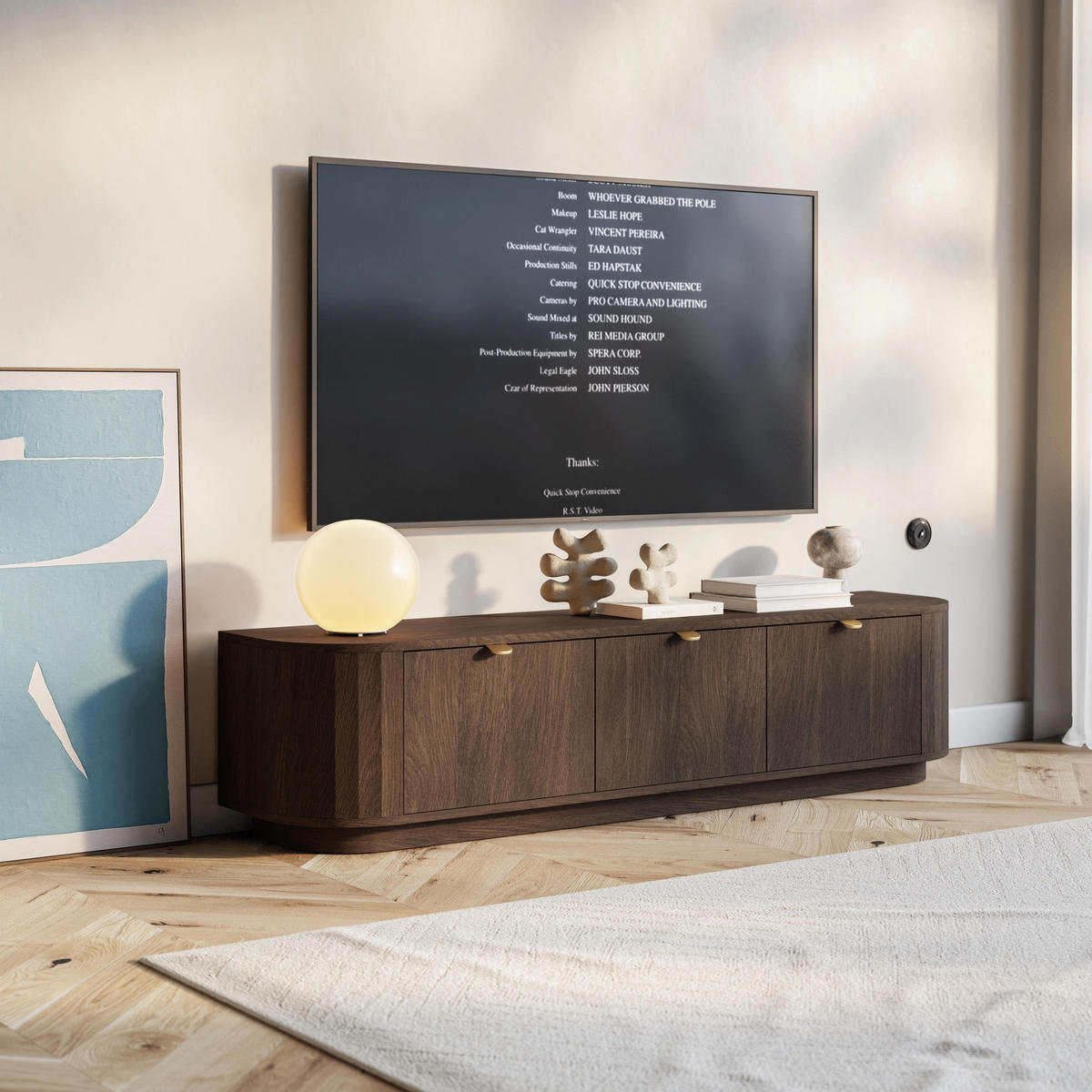 TV stolek Coru, dub, 175 cm - tmavě hnědá, kov/kompozitní dřevo (175.4/40.9/39.1cm) - Selsey