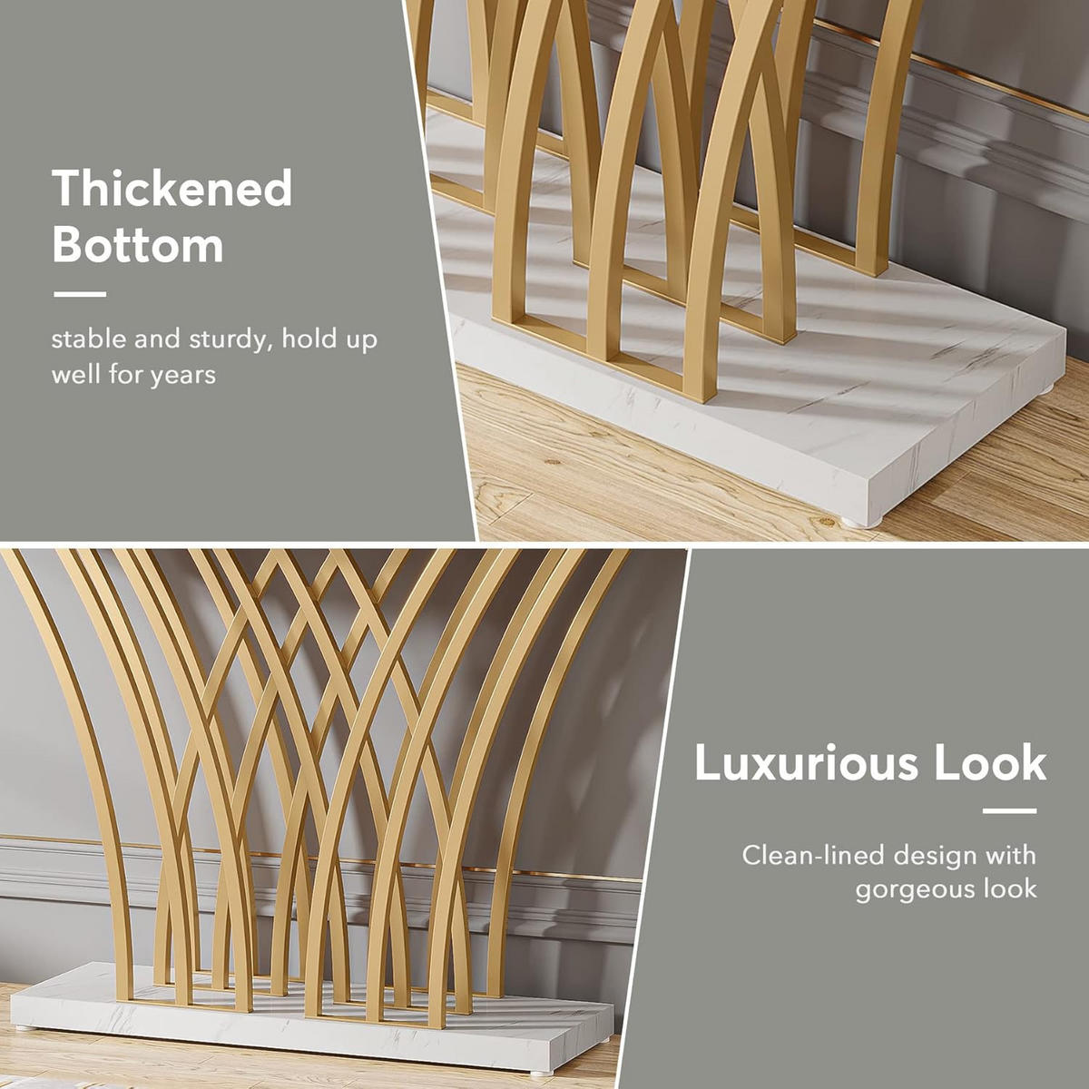 KONSOLENTISCH 150/29,5/80 cm Weiß Gold - Weiß Hochglanz/Roségold, Holzwerkstoff/Metall (29.5/150/80cm) - Quality Elegance