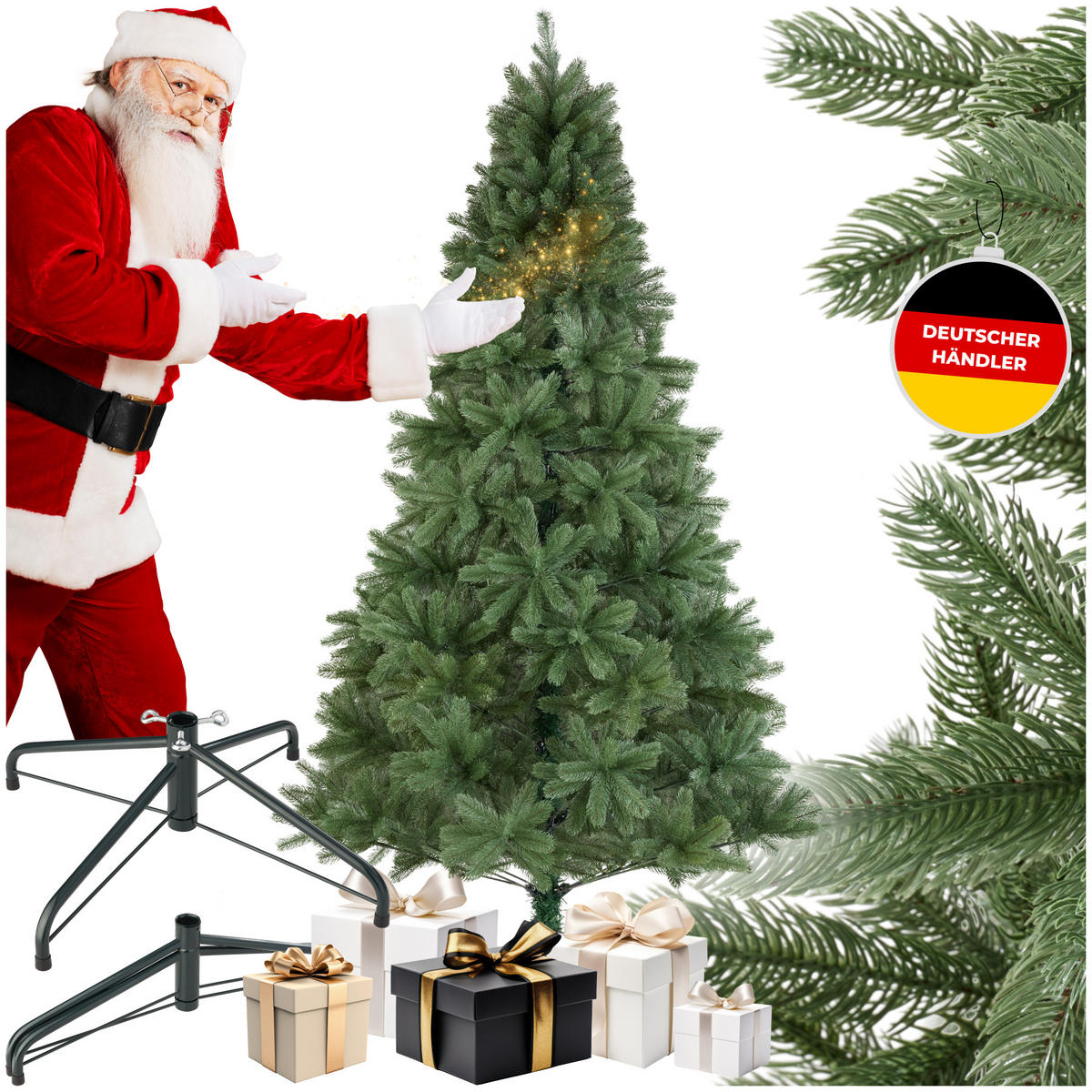 WEIHNACHTSBAUM Dancer,pulverbeschichteter Metallständer mit Kunststoffkappen,grün - Grün, Kunststoff (210cm) - tectake