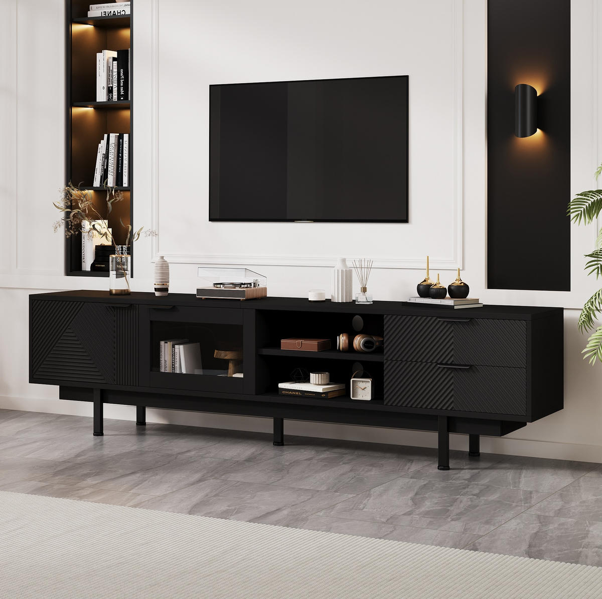 TV-ELEMENT 200 x 40 x 50,5 cm Schwarz mit 2 Türen und 2 Schubladen - Schwarz, Holzwerkstoff (40/50.5/200cm) - Beauniv
