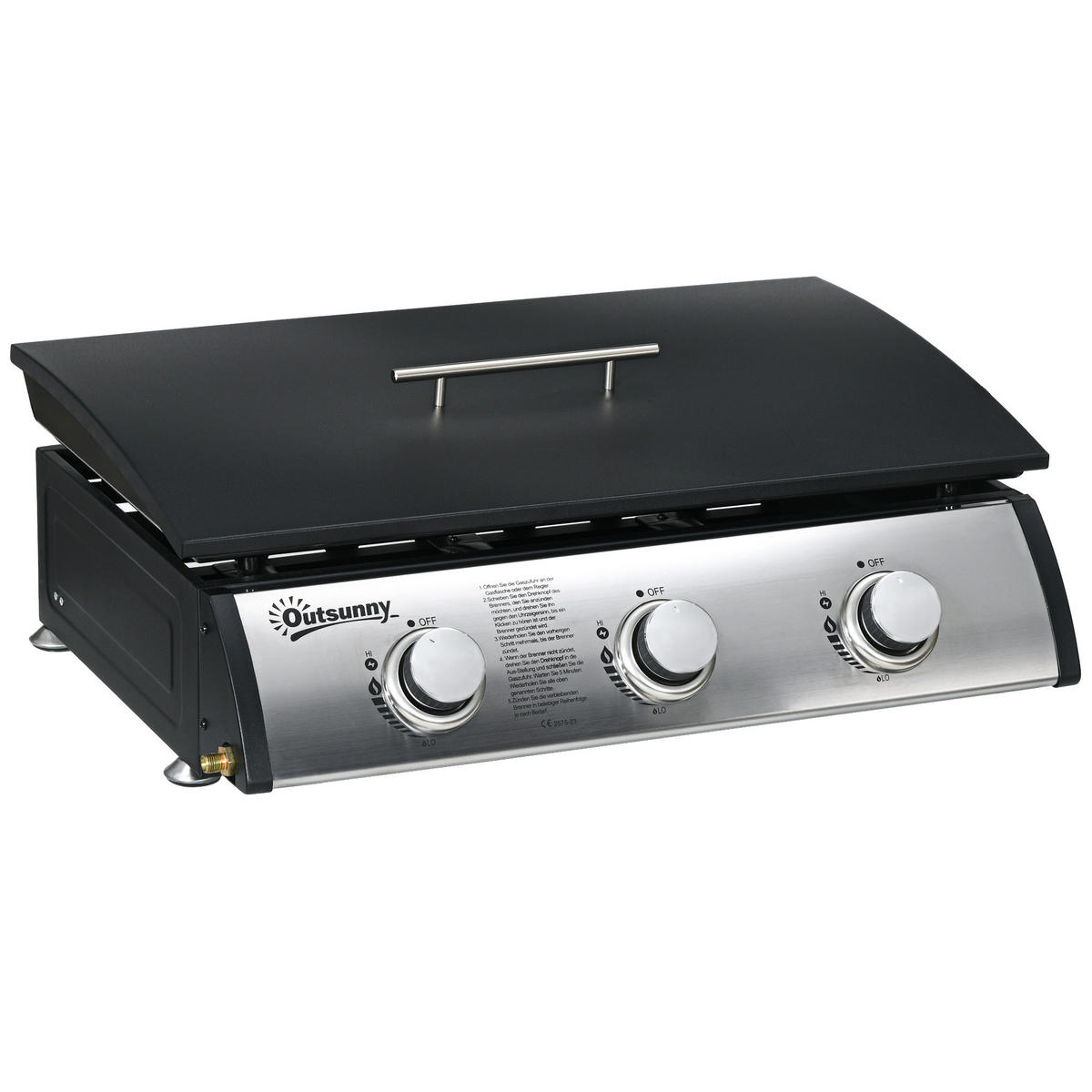 GASGRILL BBQ mit 3 Brennern, Edelstahl, Metall, Schwarz, 63 x 47 x 25 cm - Schwarz, Metall (47/25/63cm) - Outsunny