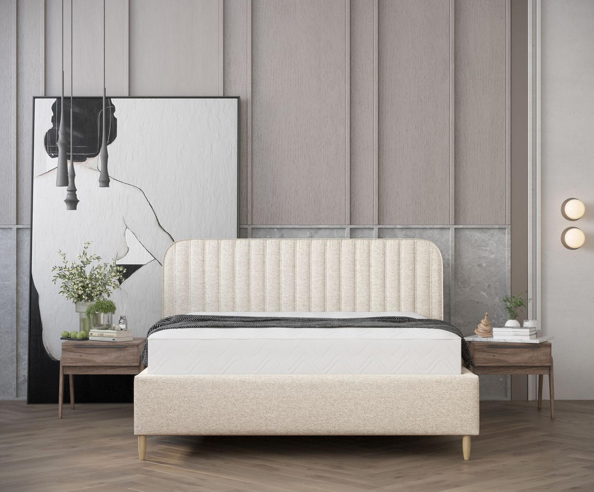 POLSTERBETT Noto Creme 140/200 cm im Webstoff - Creme/Naturfarben, Holz/Holzwerkstoff (140/200cm) - Maison de Reve