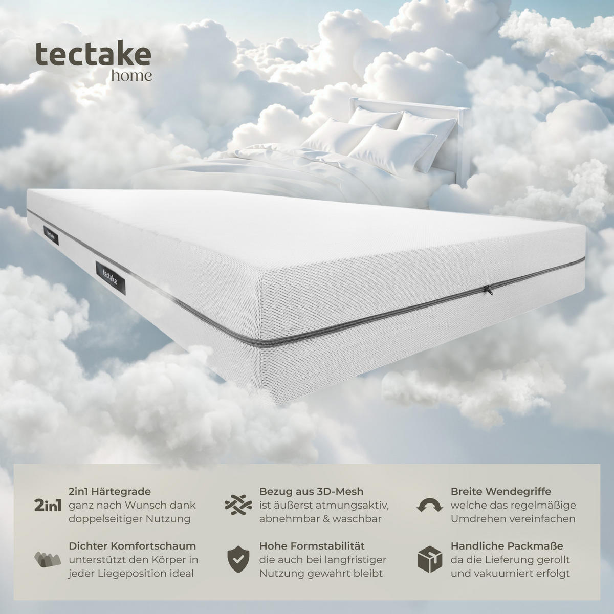 MATRATZE Sky,waschbarer Bezug aus atmungsaktivem 3D-Meshgewebe,weiß - Weiß, Textil - tectake