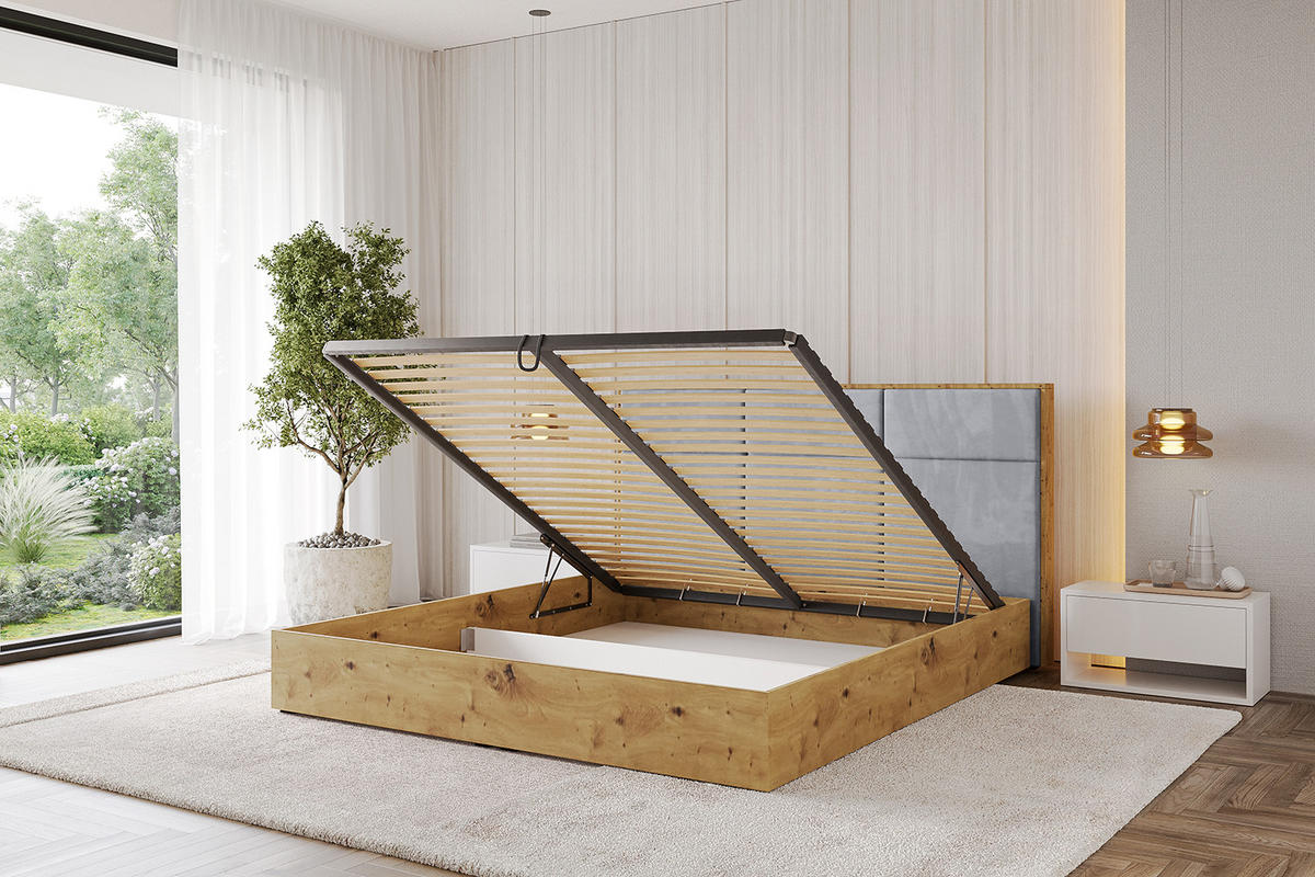 POLSTERBETT mit Bettkasten und Lattenrost, Bett mit Matratze H3/H4 - ENZO1 120x200 Hellgrau - Hellgrau, Holzwerkstoff/Textil (120/200cm) - ALTDECOR
