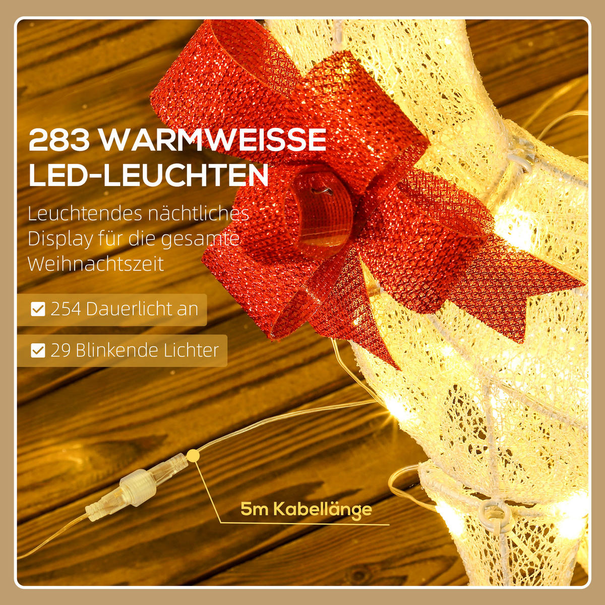 3ER Set LED Rentier, Weihnachtsdeko mit 283 warmweißen Lichtern Stahlrahmen - Silberfarben, Metall (37/134/64cm) - Outsunny