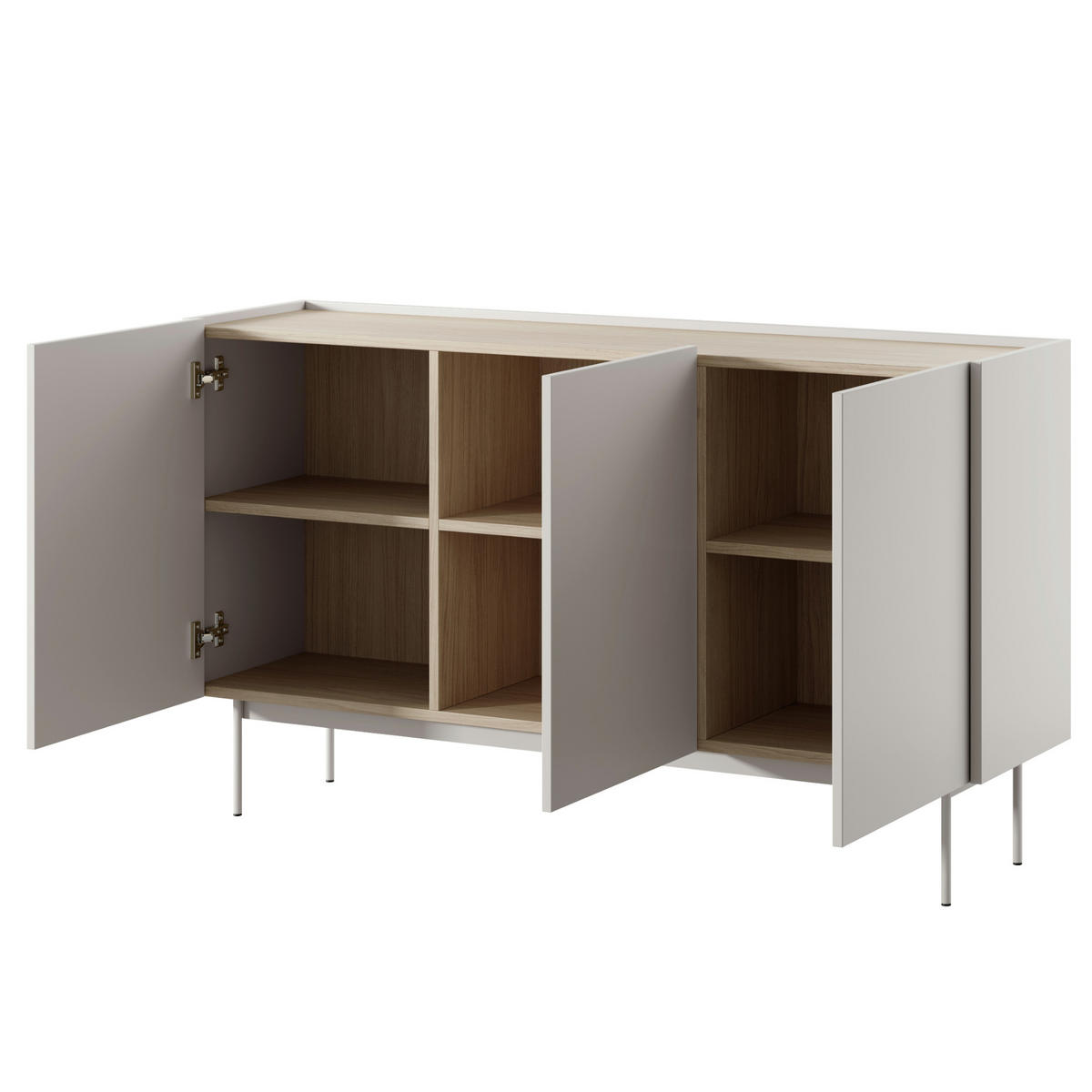 SIDEBOARD KELOWNA KOM1-3D System der leisen Schließung der Fronten, Kaschmir - Kaschmir, Holzwerkstoff/Kunststoff (144/83/37cm) - Komodee