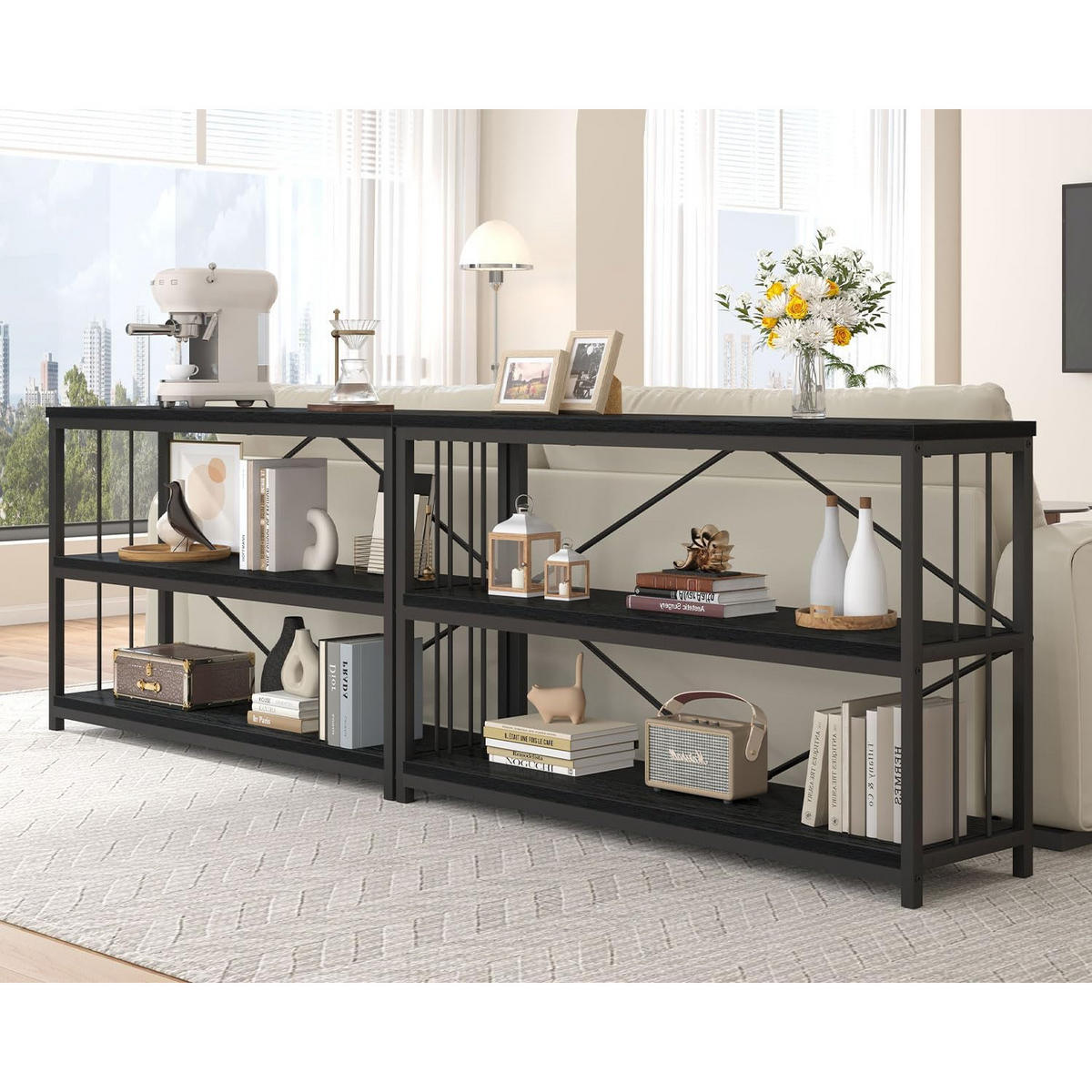 KONSOLENTISCH Metall Holz Industrial Design 160 x 34 x 74 cm - Schwarz, Holzwerkstoff/Metall (160/74/34cm) - Quality Elegance