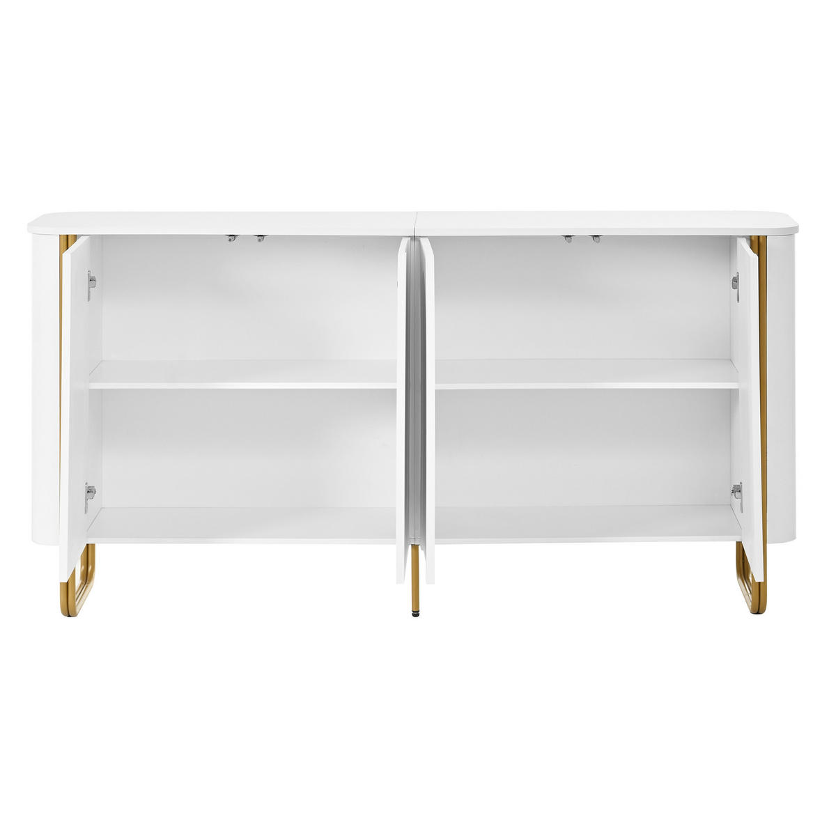 SIDEBOARD Weiß 160cm 4 Türen Bogenrelief Push-to-Open Goldene Eisenfüße - Weiß, Holzwerkstoff (160/80.5/35cm) - Urban Meuble