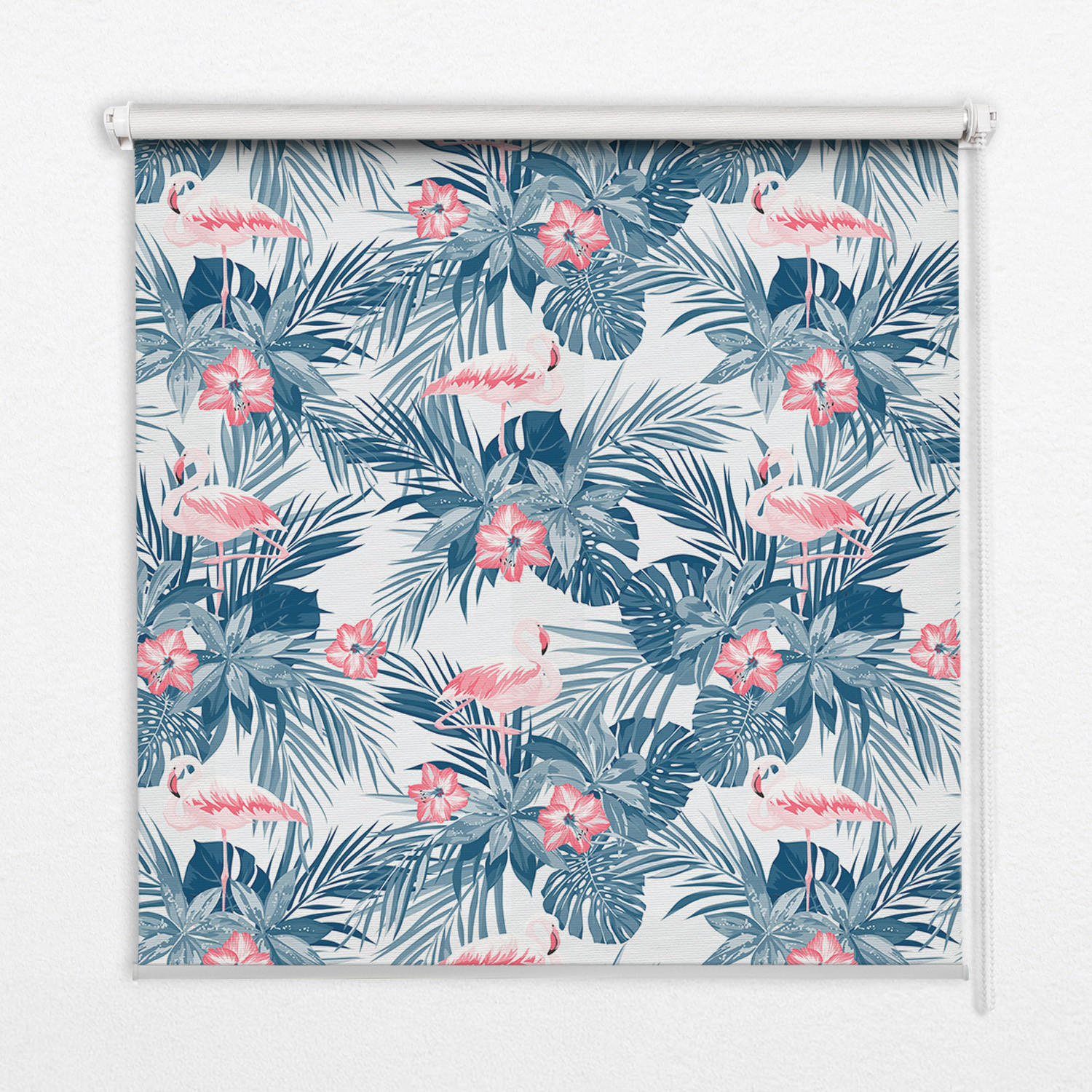 INNENROLLO - Fensterrollo - Rollo - 90x140 cm - Tropische Pflanzen und Flamingos - Blau, Kunststoff (90/140/0.5cm) - TULUP