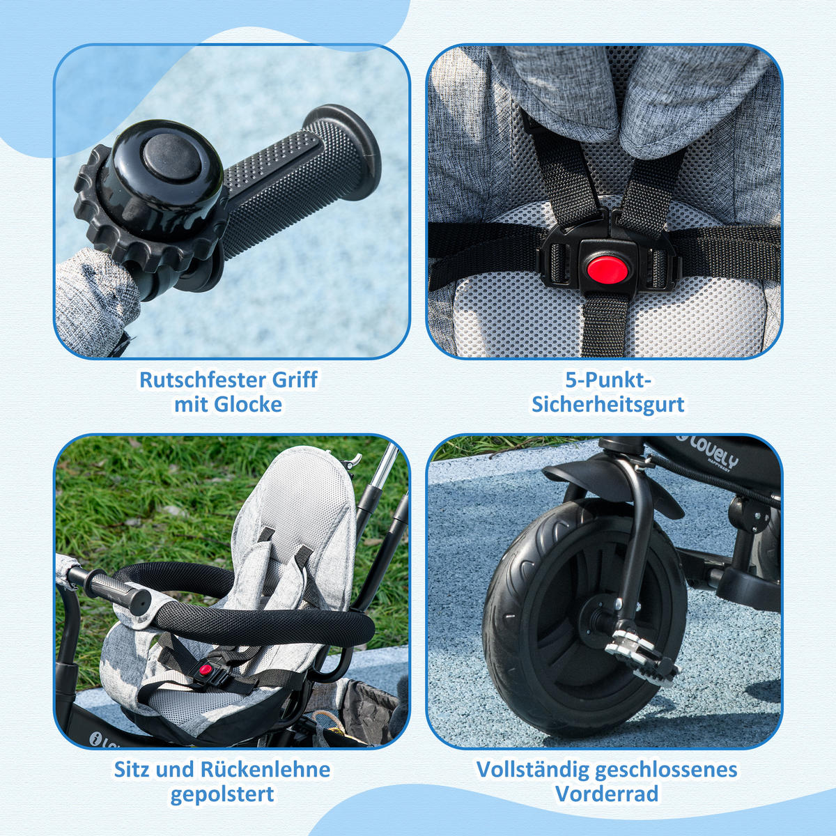 KINDERDREIRAD, Grau, Metall+ Kunststoff - Grau, Metall (95/50/106cm) - HOMCOM