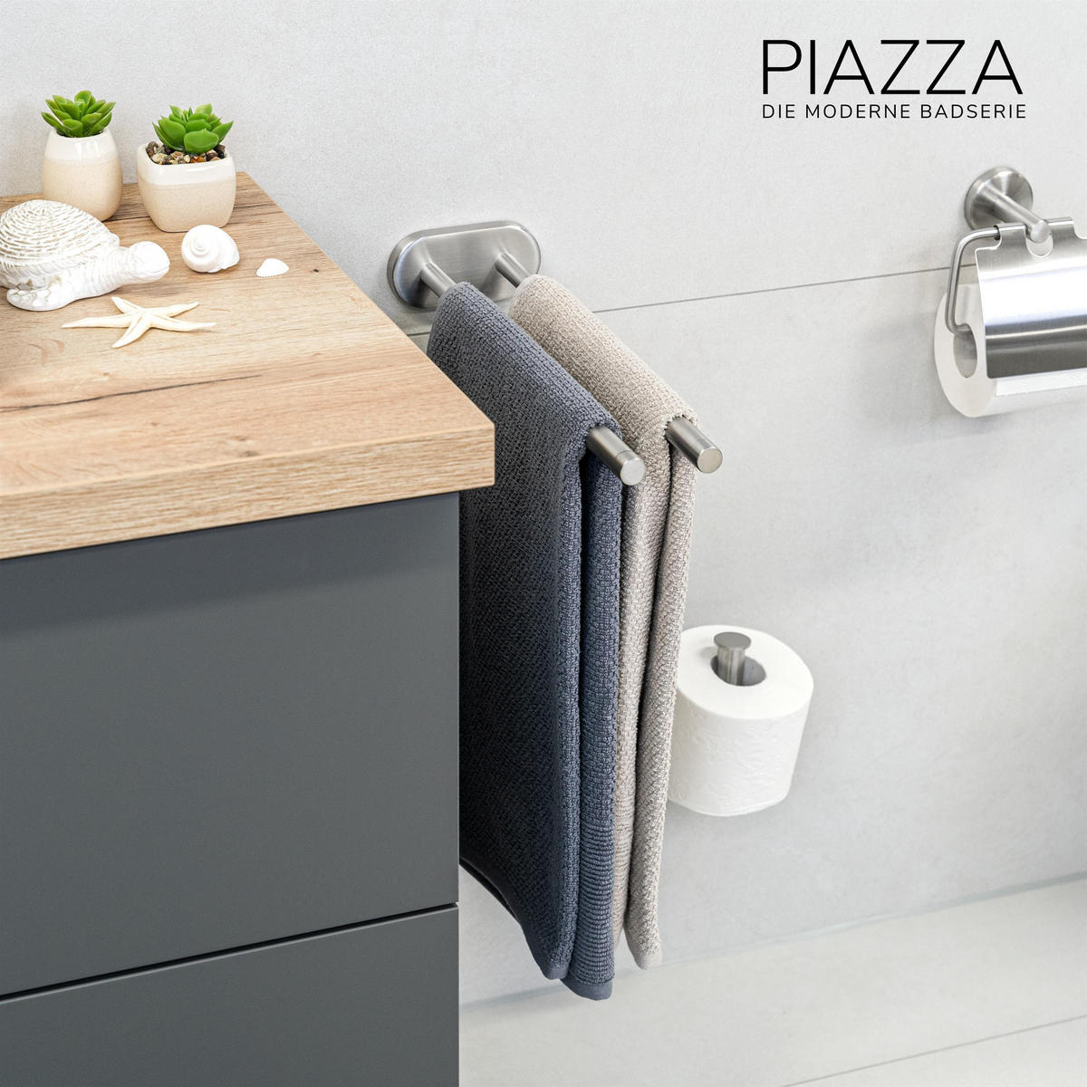 HANDTUCHHALTER PIAZZA 2-armig, Edelstahl - Edelstahlfarben, Metall (11.5/6/50cm) - bremermann