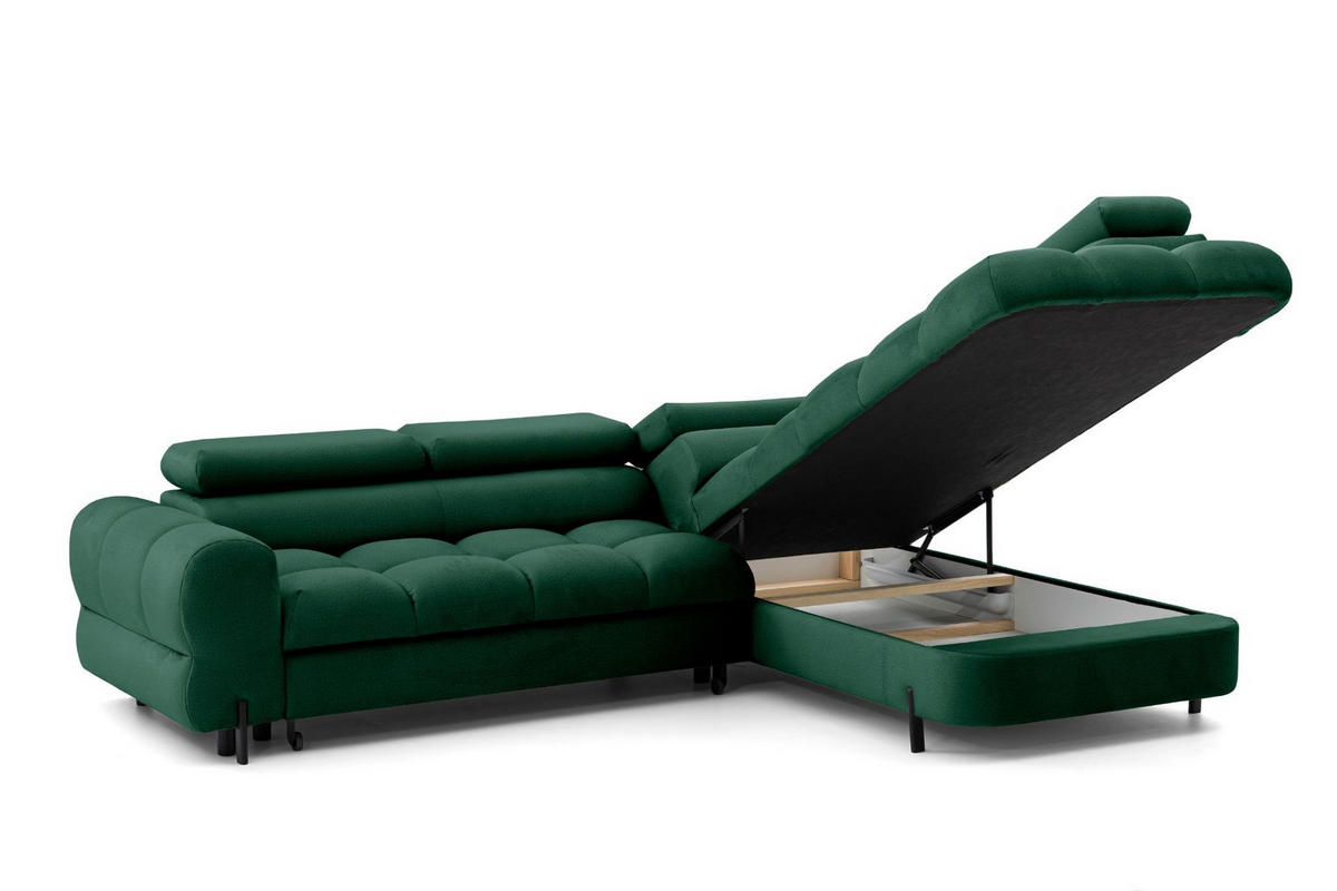 ECKSOFA BOWL L Rechts mit Schlaffunktion 125x195 Velours Grün - Schwarz/Grün, Holz/Textil (195/260cm) - Muffo