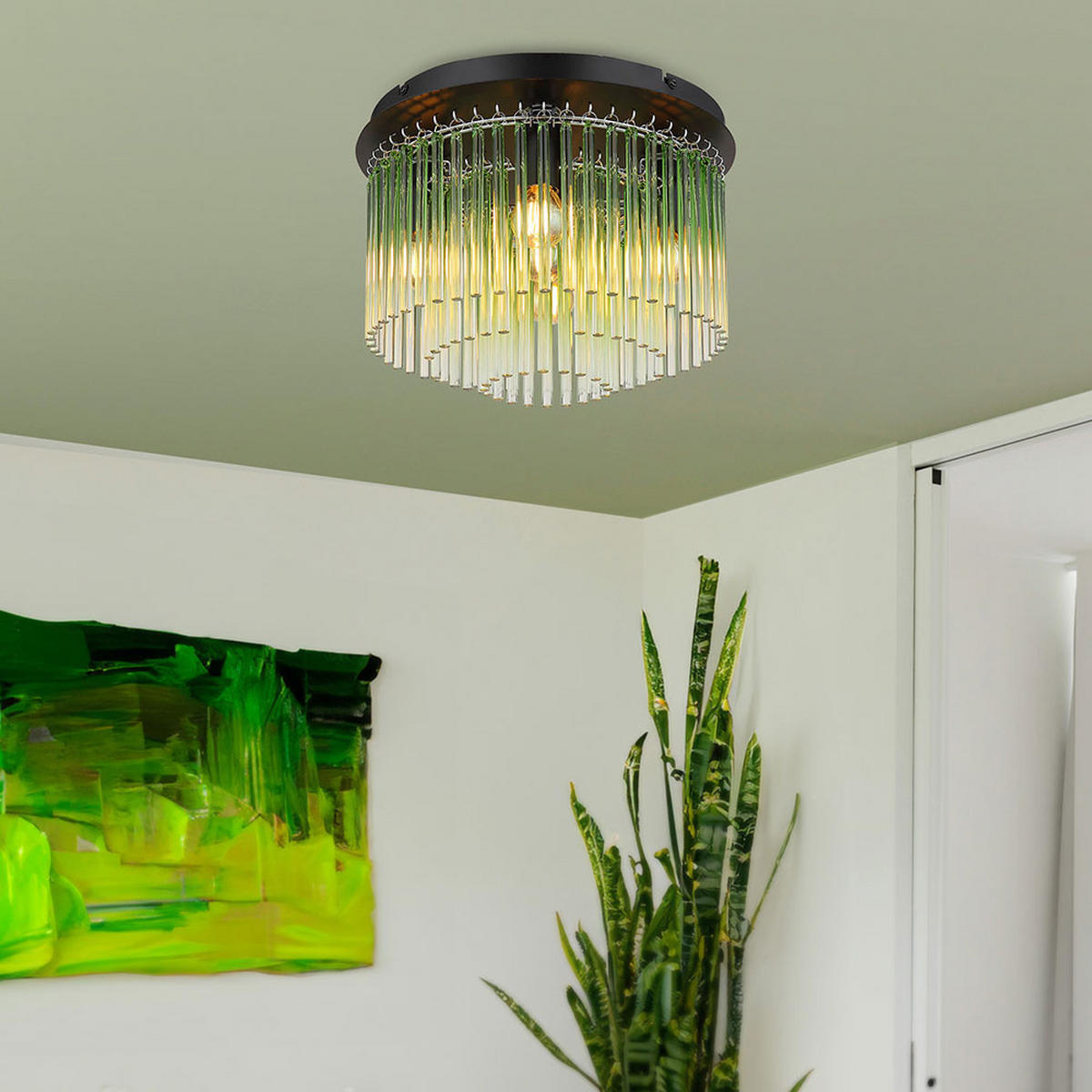DECKENLEUCHTE GORLEY Glasstäbe Grün Schwarz - Grün, Metall (32/32/23cm) - Globo Lighting