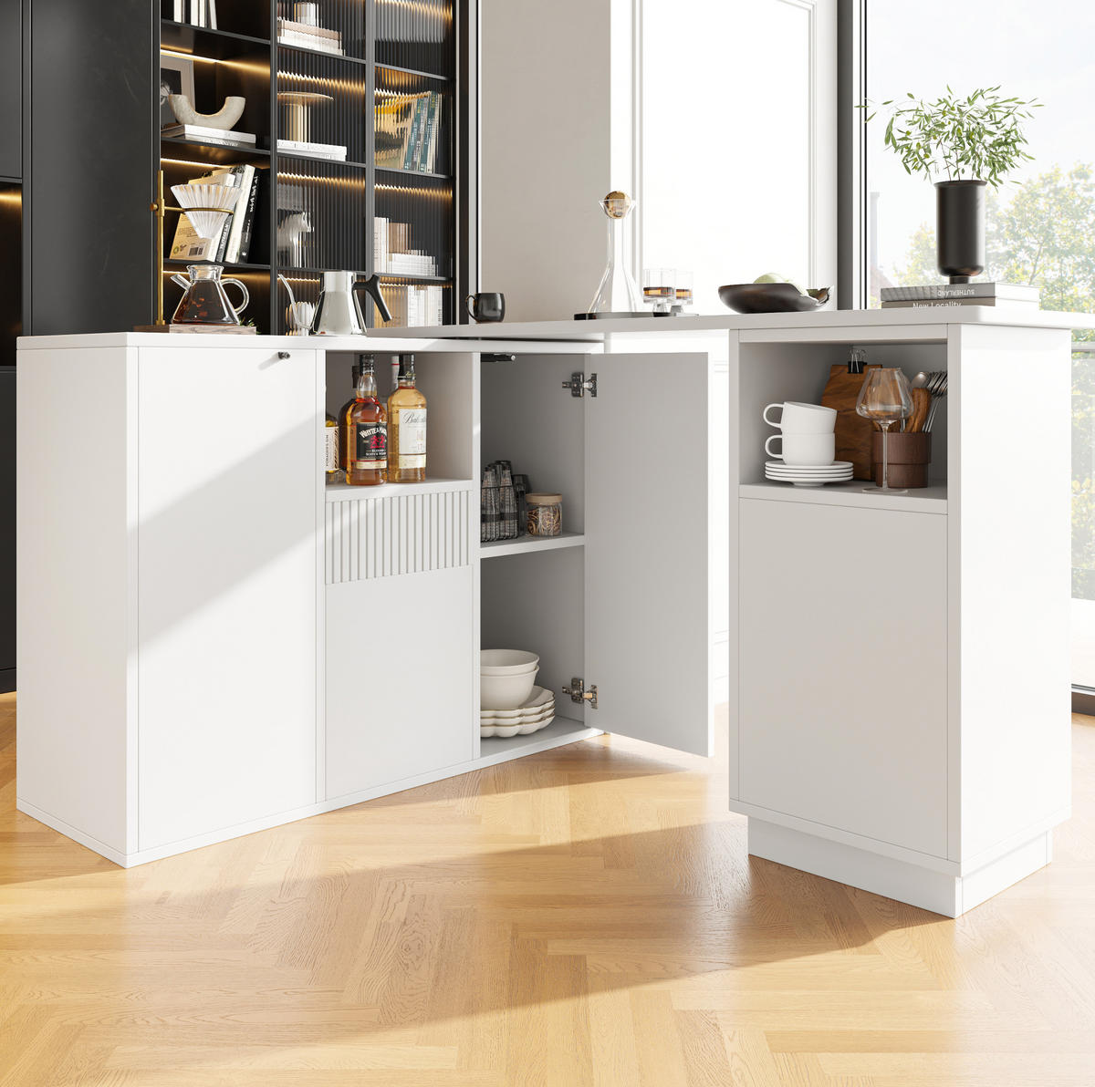 BARTISCH 360° drehbar L-förmig 210 x 30 x 100,9 cm Weiß - Weiß, Holz (30/100.9/210cm) - Beauniv