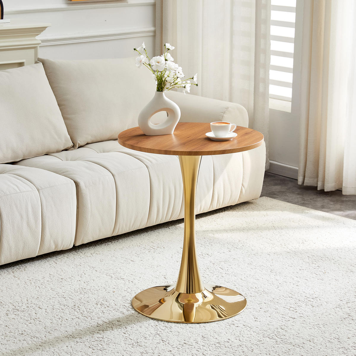 BEISTELLTISCH 60/72 cm in Holzoptik mit goldfarbenem Metallgestell - Schwarz, Holzwerkstoff (60/60/72cm) - Flora Grace