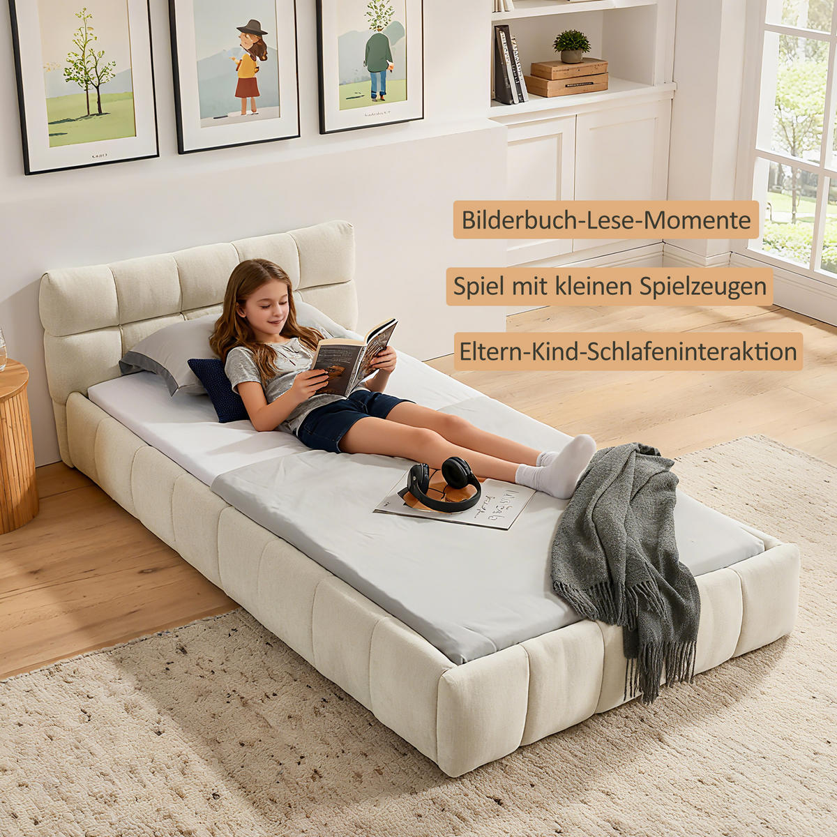 KINDERBETT 90x200 cm Chenille beige - Beige, Kunststoff (90/200cm) - Fortuna Lai