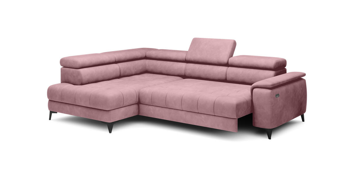 ECKSOFA CHIVAS Freistehend , Schlaffunktion, 278×197×76/98 cm, Stoff - Element, Silber, Linke Seite - Silberfarben/Schwarz, Holz/Textil (278/197cm) - DomoHome