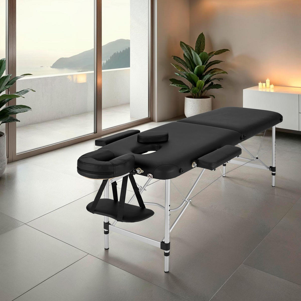 MASSAGELIEGE 2 Zonen, 210 x 95 x 89 cm,schwarz - Schwarz, Metall (95/89/210cm) - tectake
