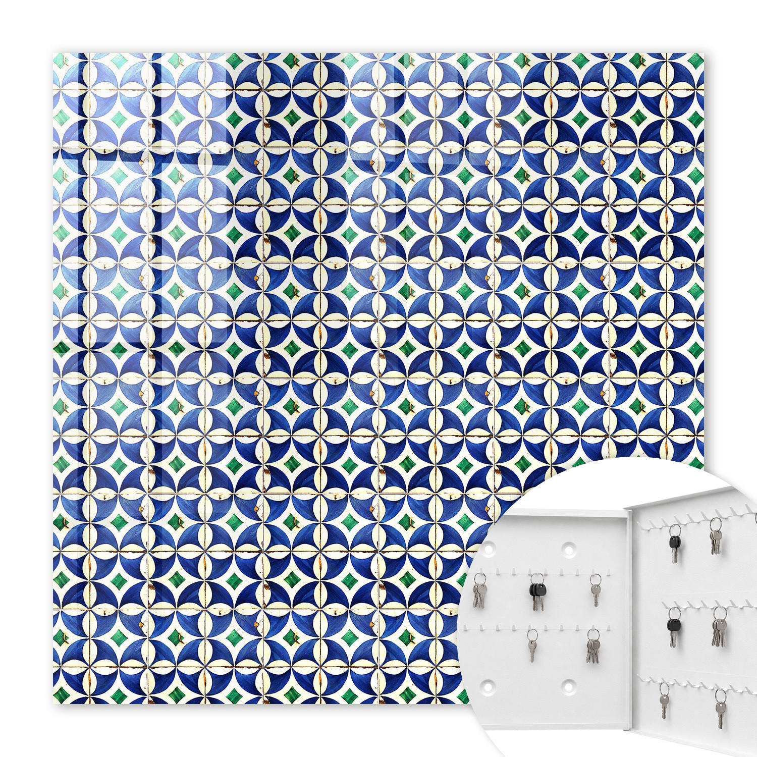 SCHLÜSSELBOX Weiß 30x30 cm – Türöffnung nach rechts - Geometrische Abstraktion - Blau, Metall (30/30/5cm) - TULUP