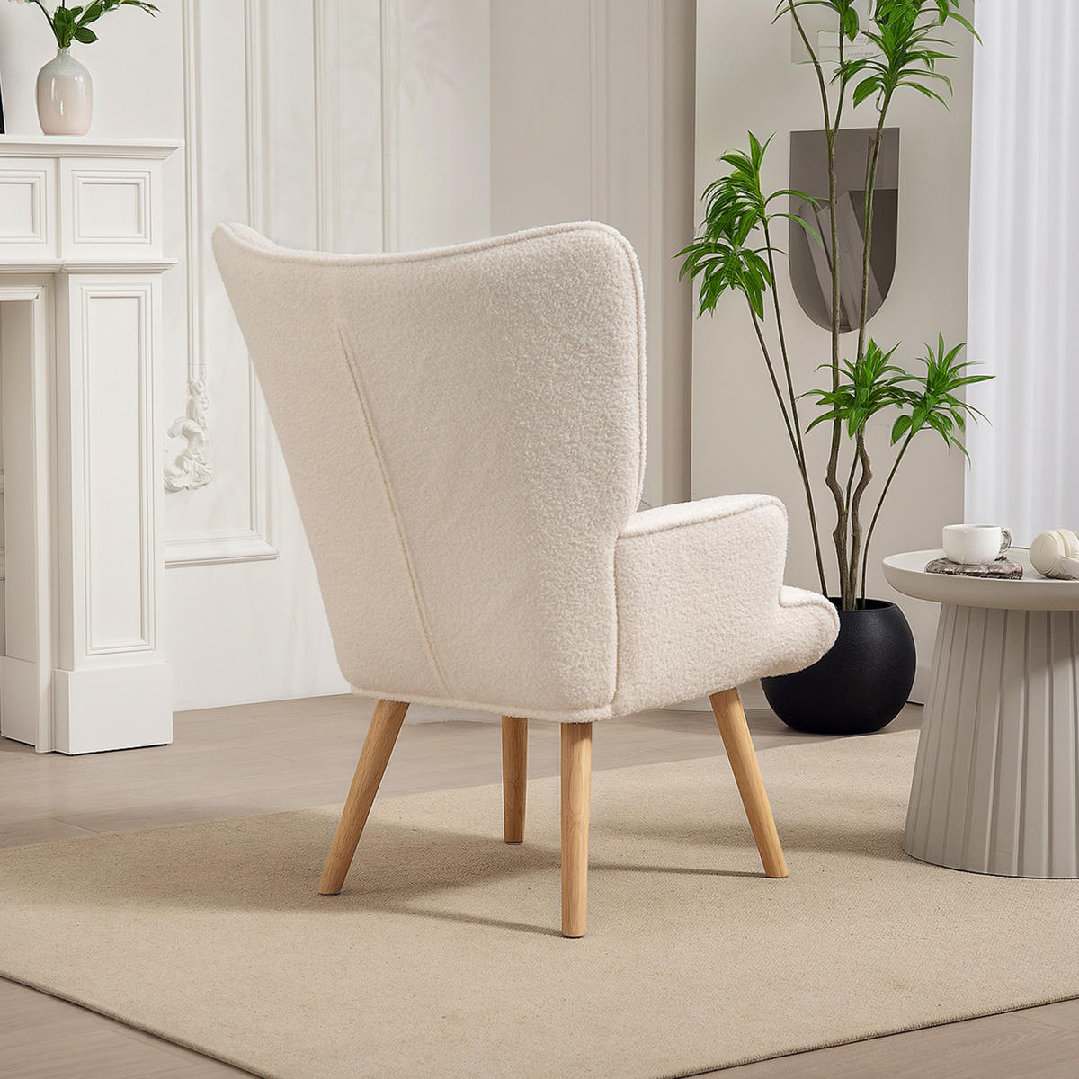 SESSEL DE-13279 Bouclé-Stoff & Knopfheftung Beige - Beige, Holz (71/96/74cm) - ComfortXL