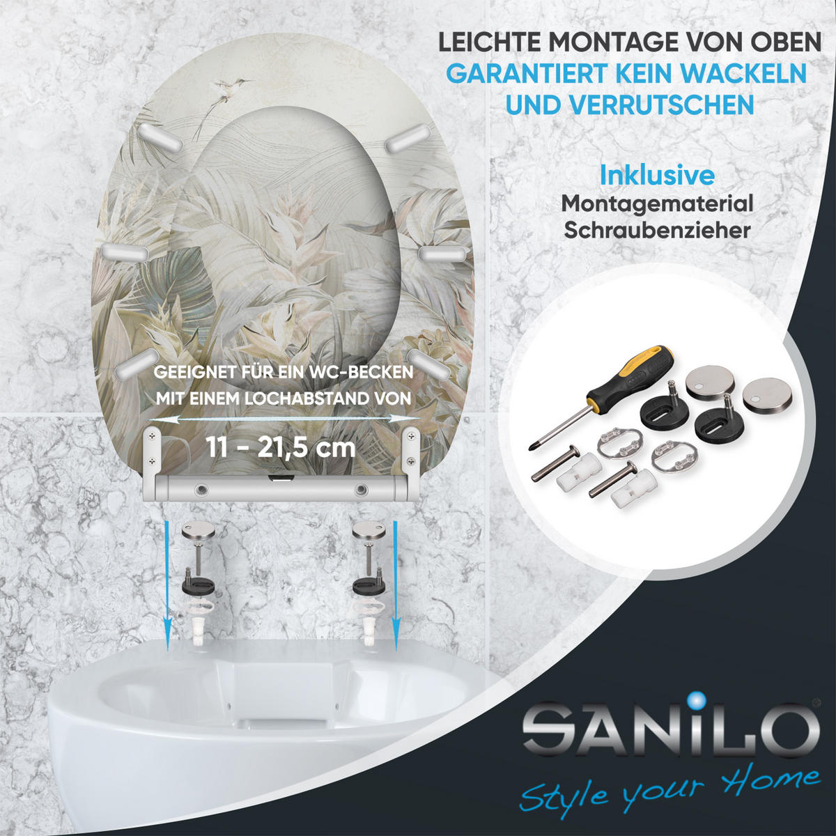 WC-SITZ mit Absenkautomatik & Top Fix Hortus - Weiß, Holzwerkstoff (37.7/5.5/48cm) - Sanilo