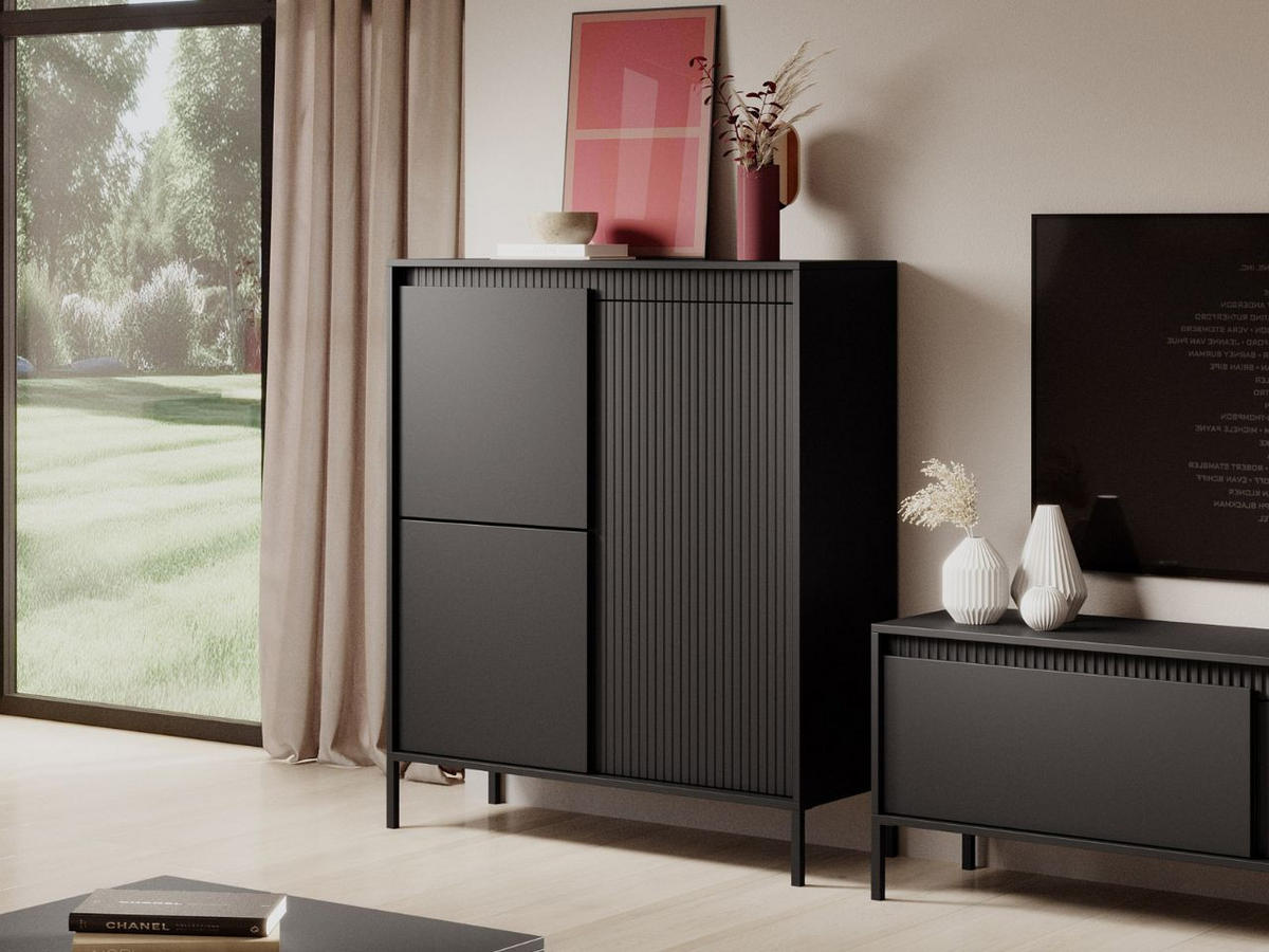 KOMMODE Schwarz 104/124/40 cm Sorano - Schwarz, Naturmaterialen/Metall (104/124/40cm) - Graingold