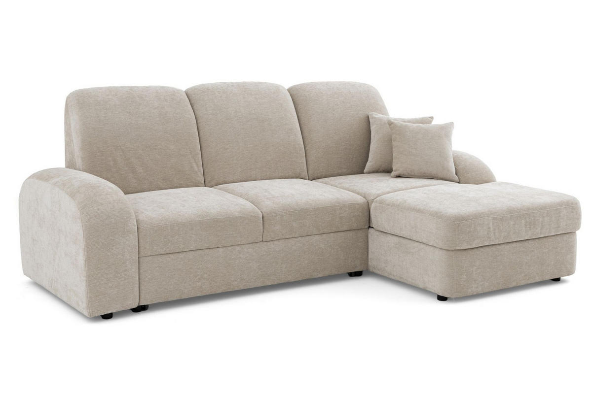 ECKSOFA VIBE S Rechts mit Schlaffunktion 130x202 Chenille Beige - Beige/Schwarz, Holz/Kunststoff (156/255cm) - Muffo