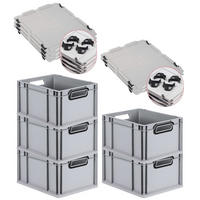 EUROBOX 5x NextGen Color mit Auflagedeckel 22x30x40 cm 20 Liter Grau Griffe schwarz offen - Schwarz/Grau, Kunststoff (30/22/40cm) - PROREGAL