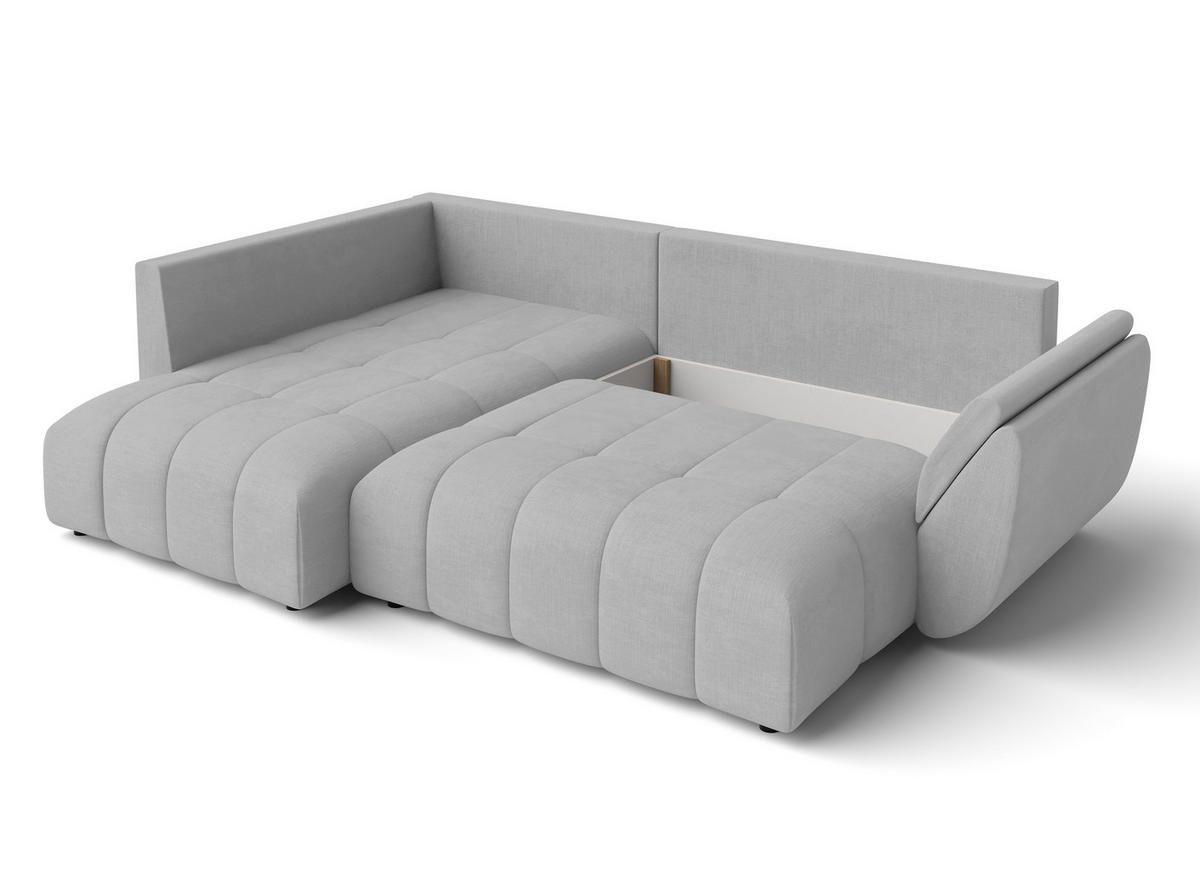 ECKSOFA L Form Corleone Hellgrau 266/190/91 cm mit Schlaffunktion - Hellgrau/Schwarz, Kunststoff/Textil (266/182cm) - AX Living