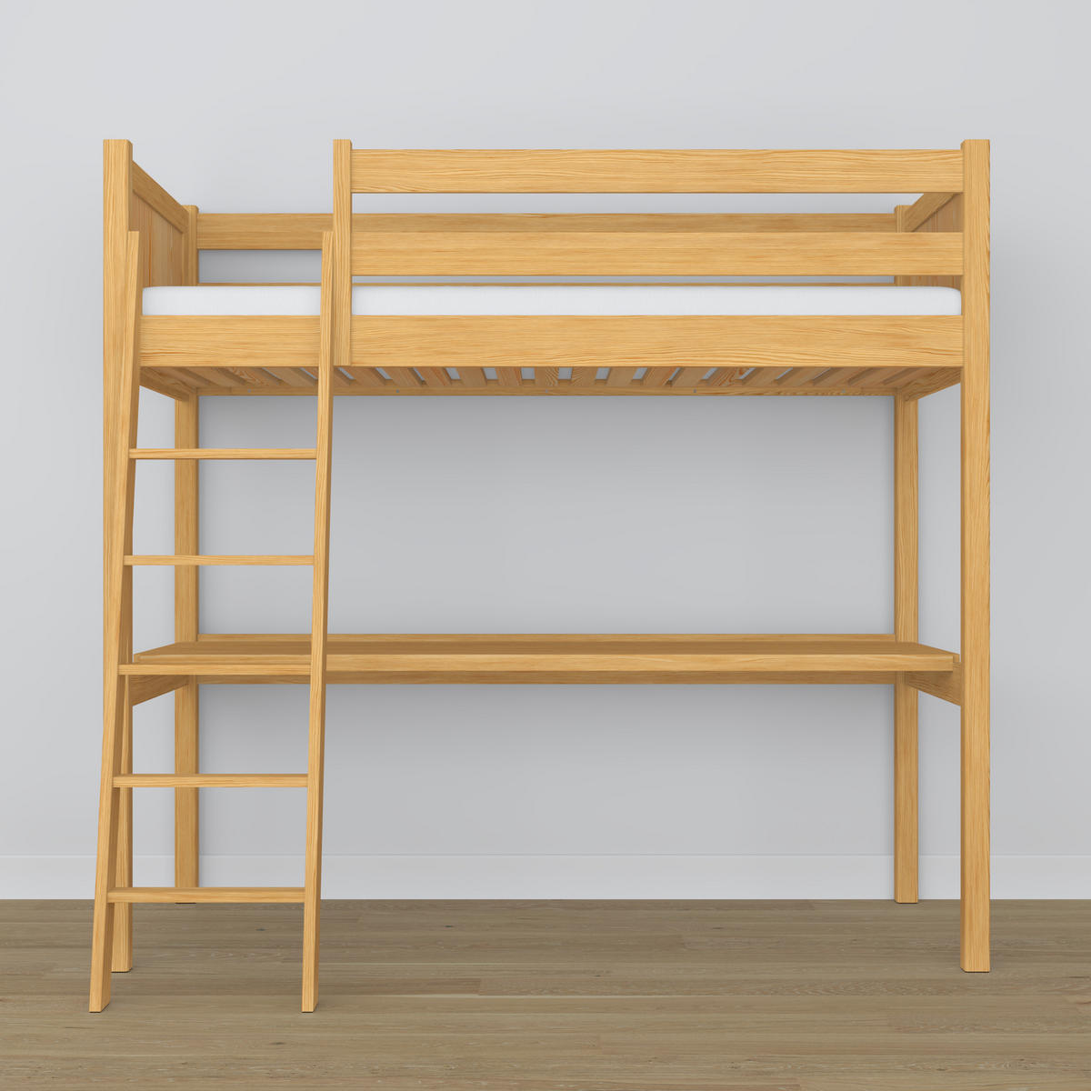HOCHBETT N04 mit Schreibtisch Naturkiefer 90/180 - Hellbraun, Naturmaterialien/Holz (90/180cm) - N-Wood