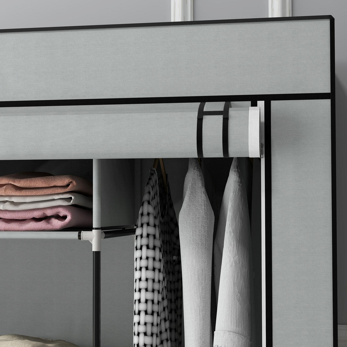 STOFFSCHRANK Kleiderschrank, Dunkelgrau - Dunkelgrau, Metall (42.5/169.5/166cm) - HOMCOM