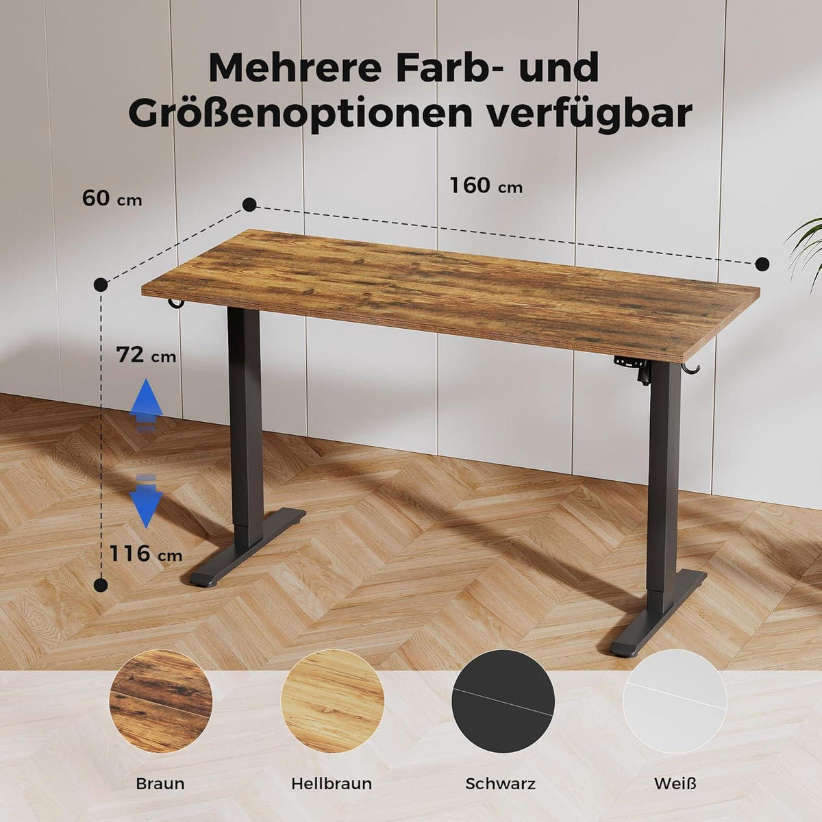 SCHREIBTISCH höhenverstellbar elektrisch 160 x 60 cm Braun - Braun, Holzwerkstoff (160/60/75cm)