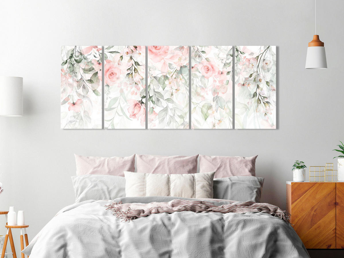 KUNSTDRUCK Grün 225/90 cm - Pink/Grün, Textil (225/90cm) - KUNSTLOFT