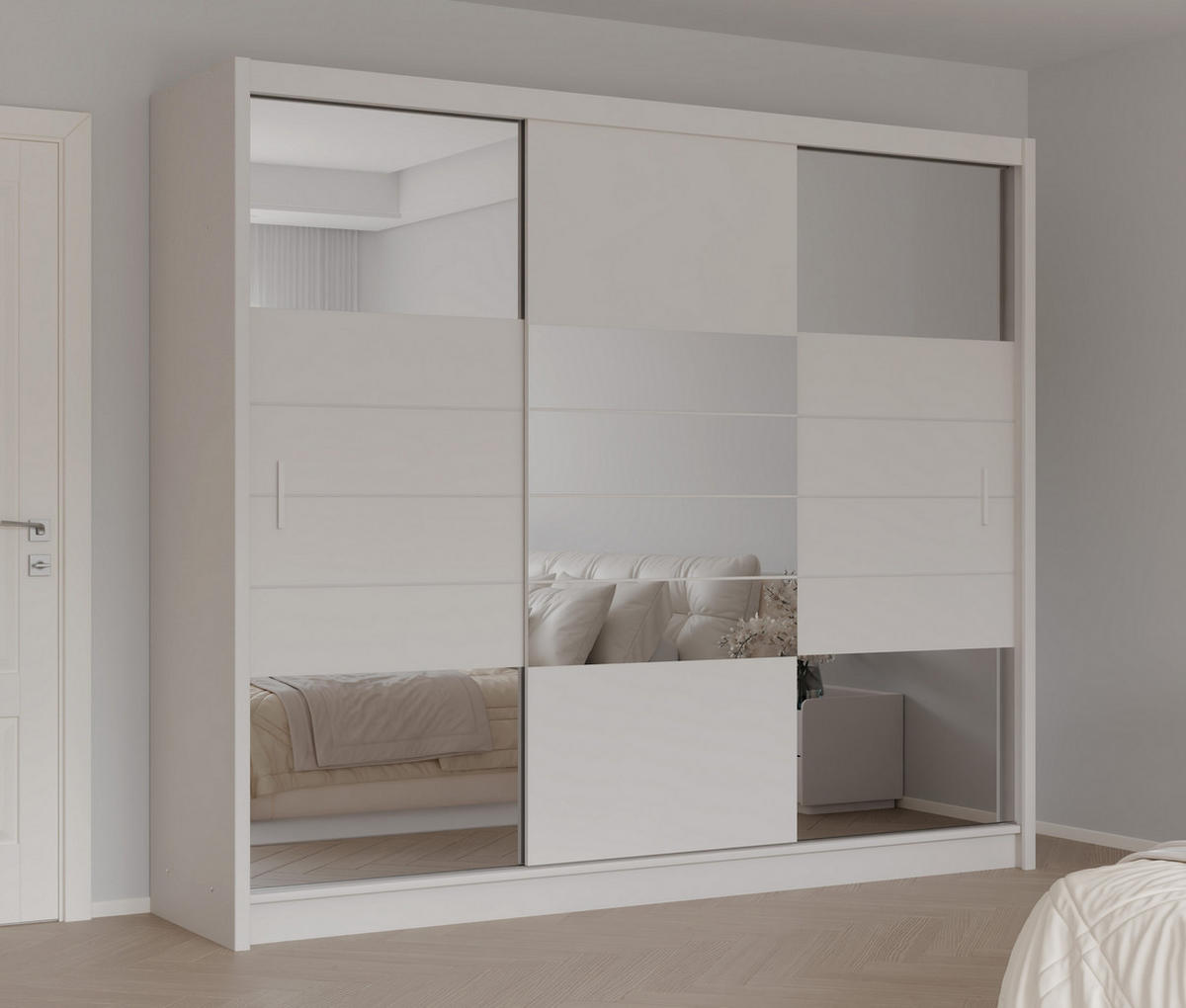 SCHWEBETÜRENSCHRANK KALISTA 250/215/61 cm 2-türig mit Spiegel Beige - Beige, Holzwerkstoff (250/215/61cm) - MASSENO