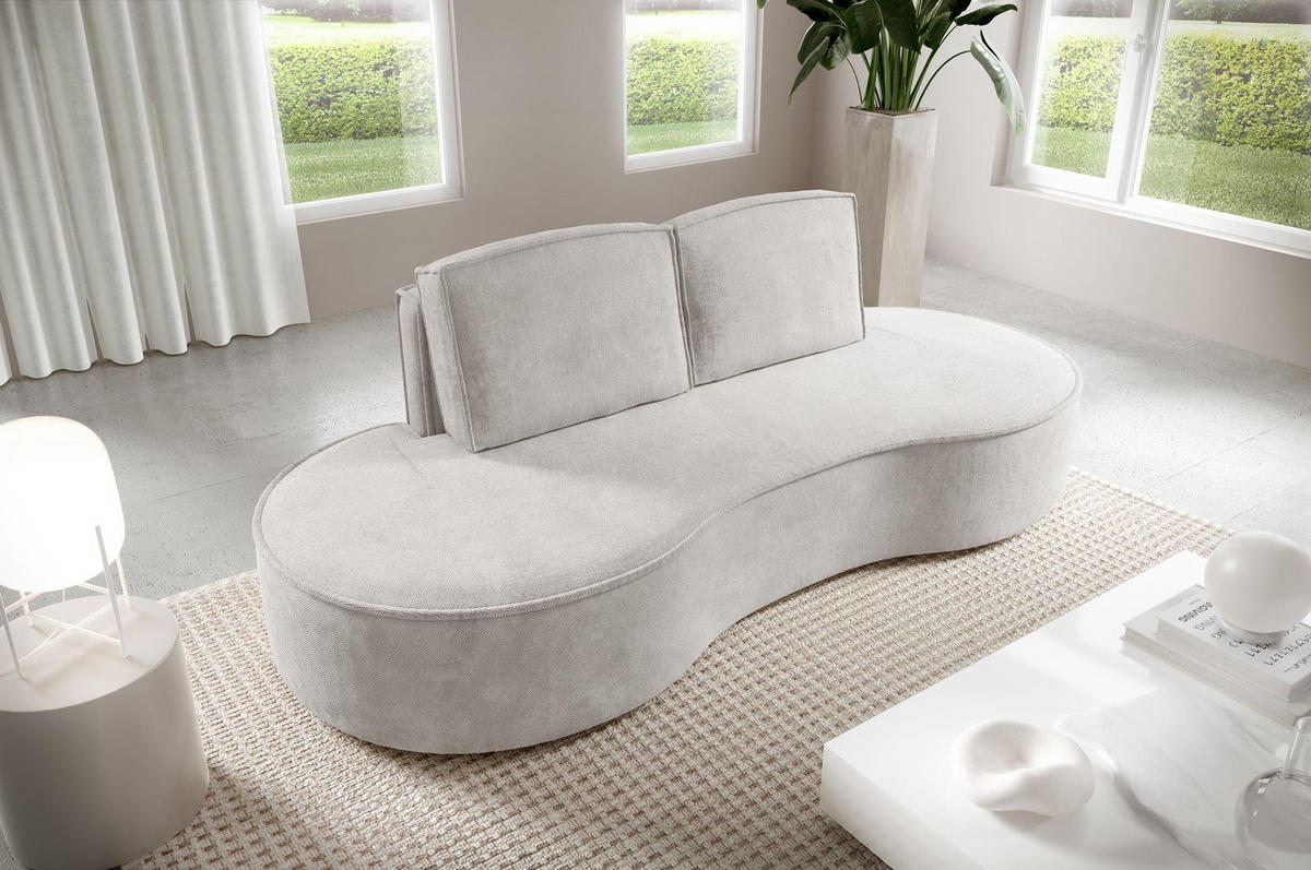 SOFA Flow Weiß, mit Kissen in Curio Stoff - Weiß, Holzwerkstoff (234/88/101cm) - Bettso