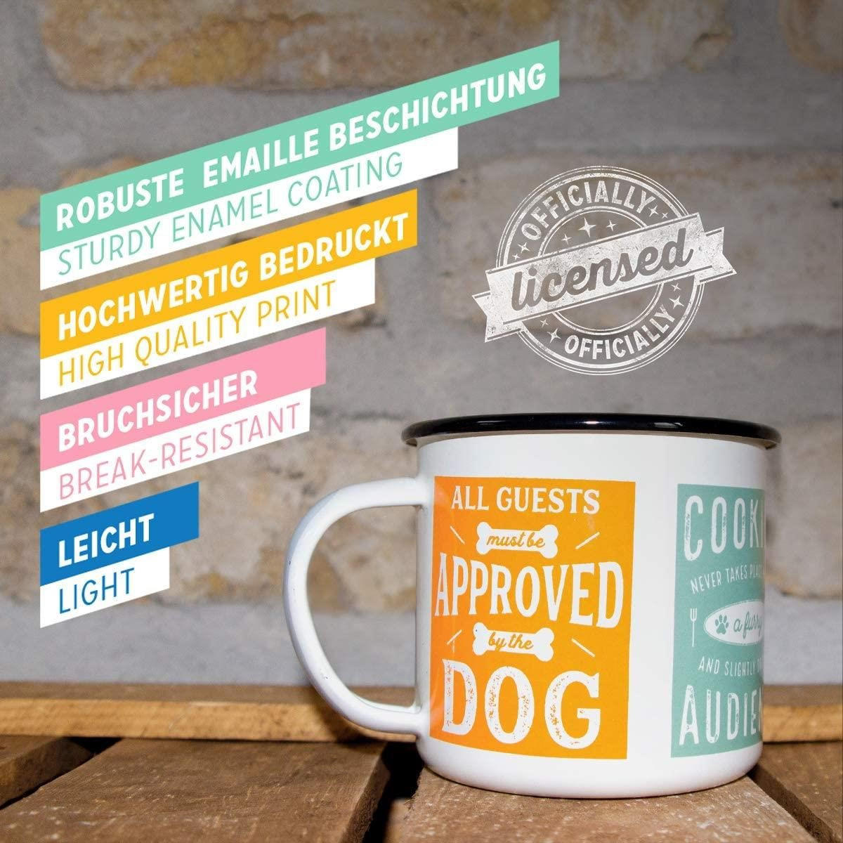 EMAILLE-BECHER 360 ml Pfotenschild Dog Rules - Hellrot/Weiß, Metall (0.36L) - Nostalgic-Art