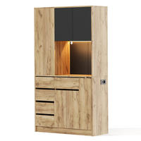 HIGHBOARD DE-38663 185/105/40 cm LED-Beleuchtung und 4-stöckiges Gewürzregal Natur - Naturfarben, Holzwerkstoff (105/185/40cm) - ComfortXL