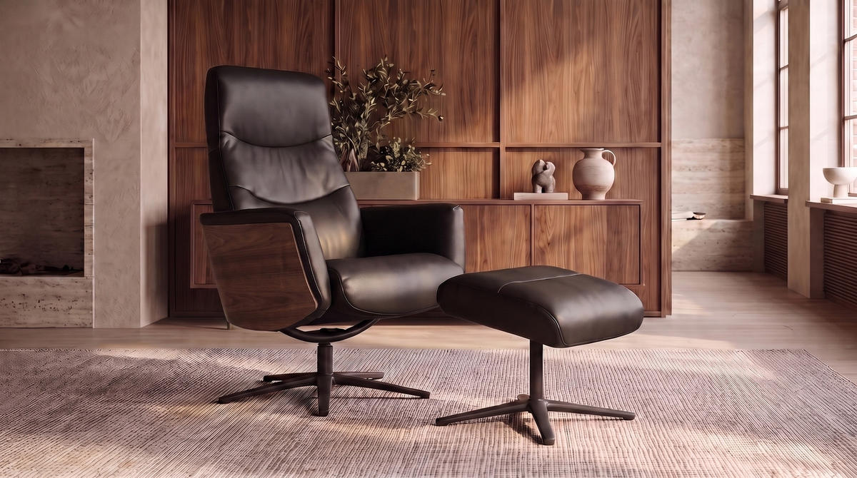 RELAXSESSEL VANITAS Schwarz Leder Relaxfunktion - Schwarz, Leder/Metall (75/108/86cm) - KAWOLA
