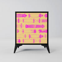 SIDEBOARD SKATEBOARD ARTISTRY, Schwarz, 57,5x42x70,5 cm, Schwarze Metall-Sternfüße - Multicolor/Schwarz, Holzwerkstoff/Metall (57.5/70.5/42cm) - SpaceRebels