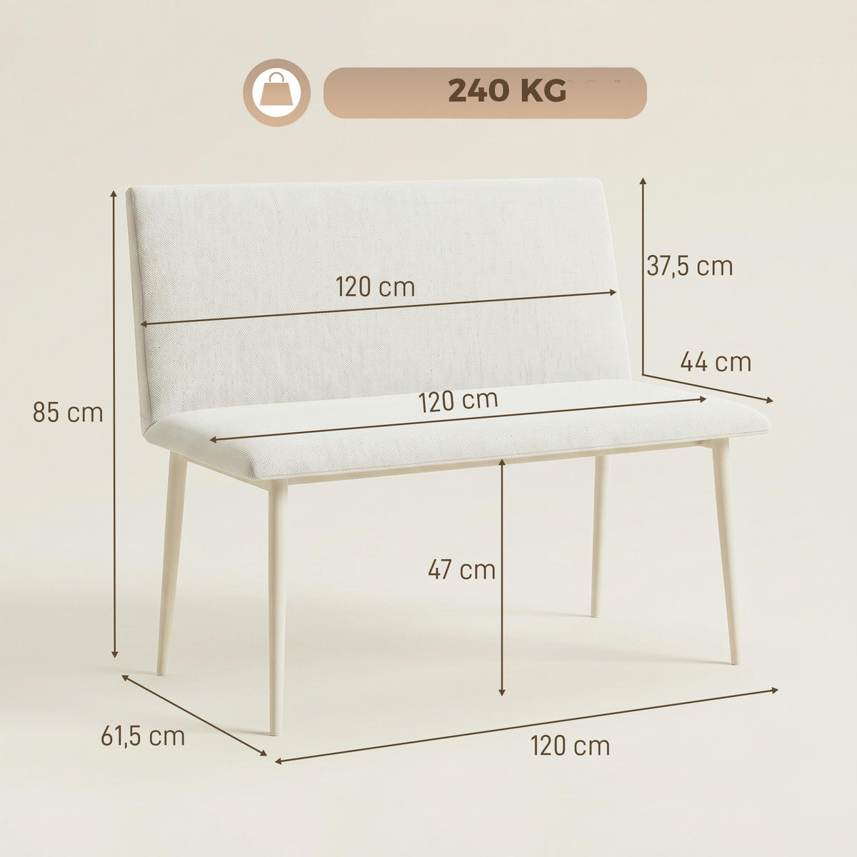SITZBANK Creme 120.0/61.5/85.0 cm - Creme, Textil (61.5/85/120cm)