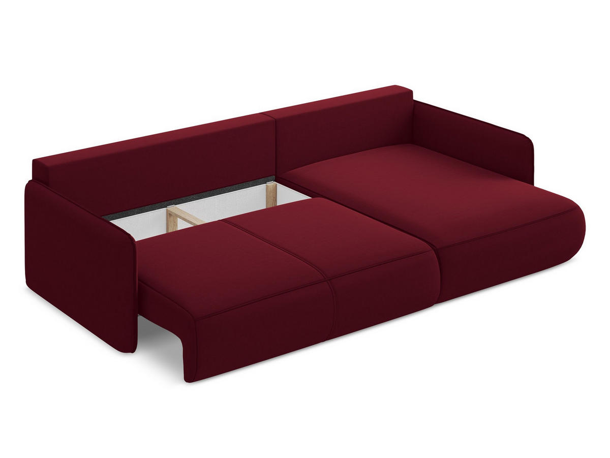 ECKSOFA mit Schlaffunktion Samt Stoff Rot - Bordeaux/Rot, Kunststoff/Textil (240/148cm) - Makamii