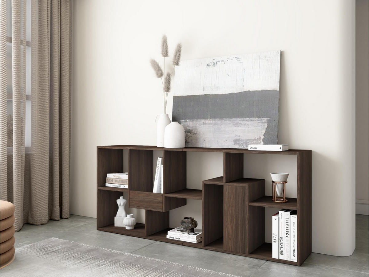 REGAL Bibliothek, Eiche dunkel, 67/31/162cm - Dunkelbraun, Holzwerkstoff (67/162/31cm) - Skraut Home