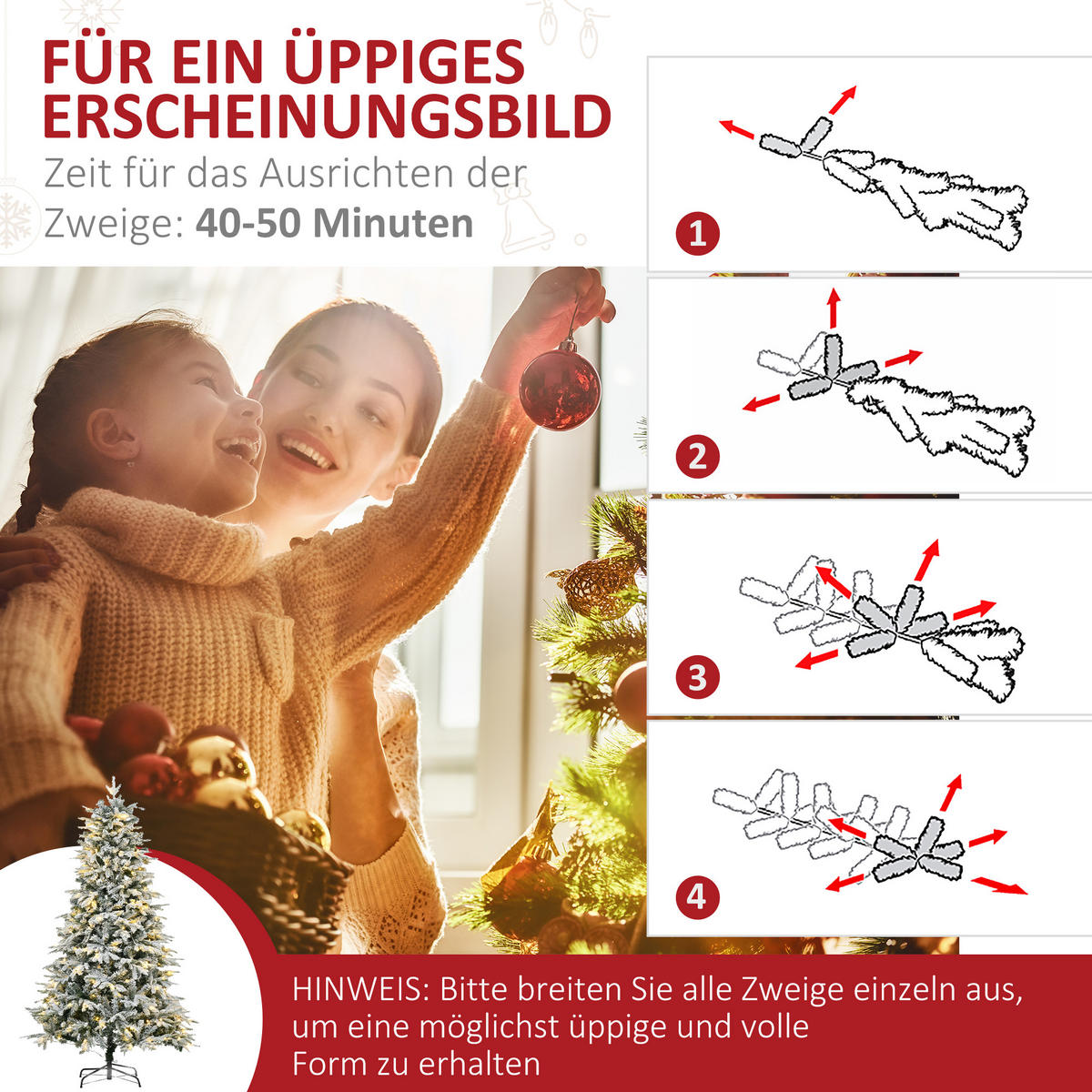 WEIHNACHTSBAUM, 180 cm, Kunststoff, Stahl, Weiß - Weiß, Kunststoff (180cm) - HOMCOM