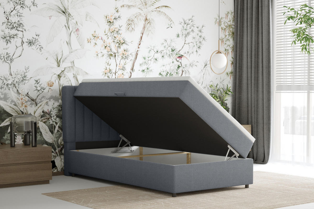BOXBETT Everest 100 x 200 cm Einzelbett mit hochwertiger Bonell-Matratze und Topper - Dunkelgrau, Holz (100/200cm) - Panda Möbel