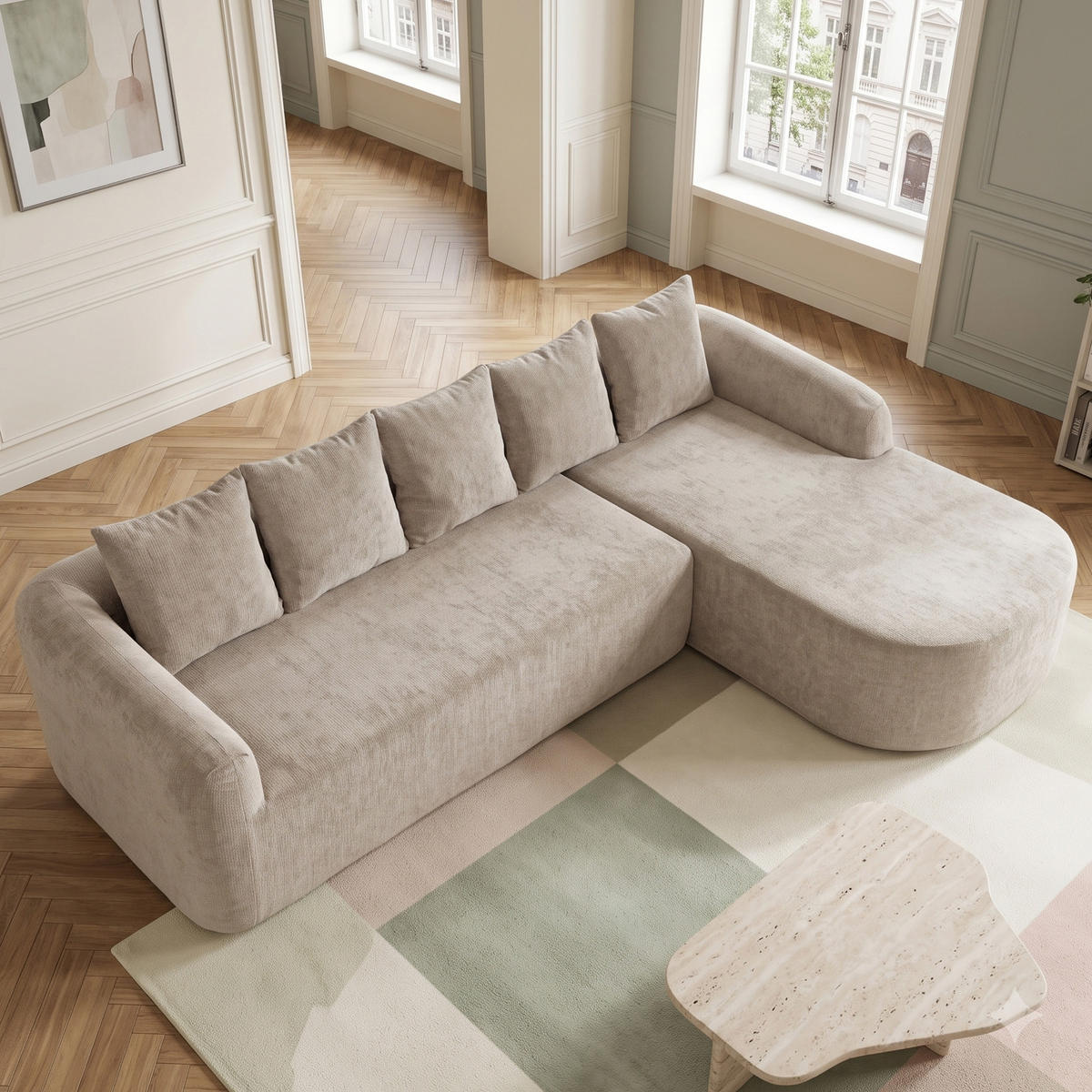 ROHOVÁ POHOVKA Modulární pohovka z žinylky šedá s taburetem bez montáže - šedá, textil (270/172cm) - Urban Meuble