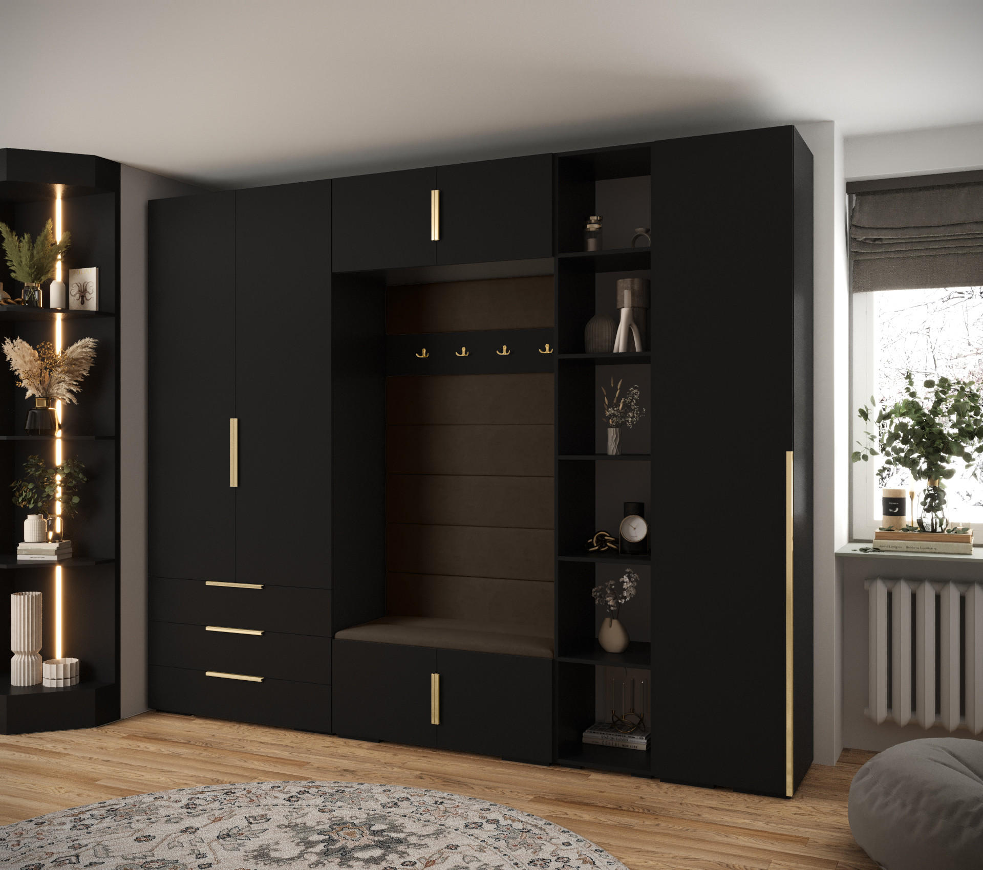 GARDEROBEN-SET 236,7/290/47 - Goldfarben/Schwarz, Holz/Kunststoff (290/236.7/47cm) - Abiks Möbel